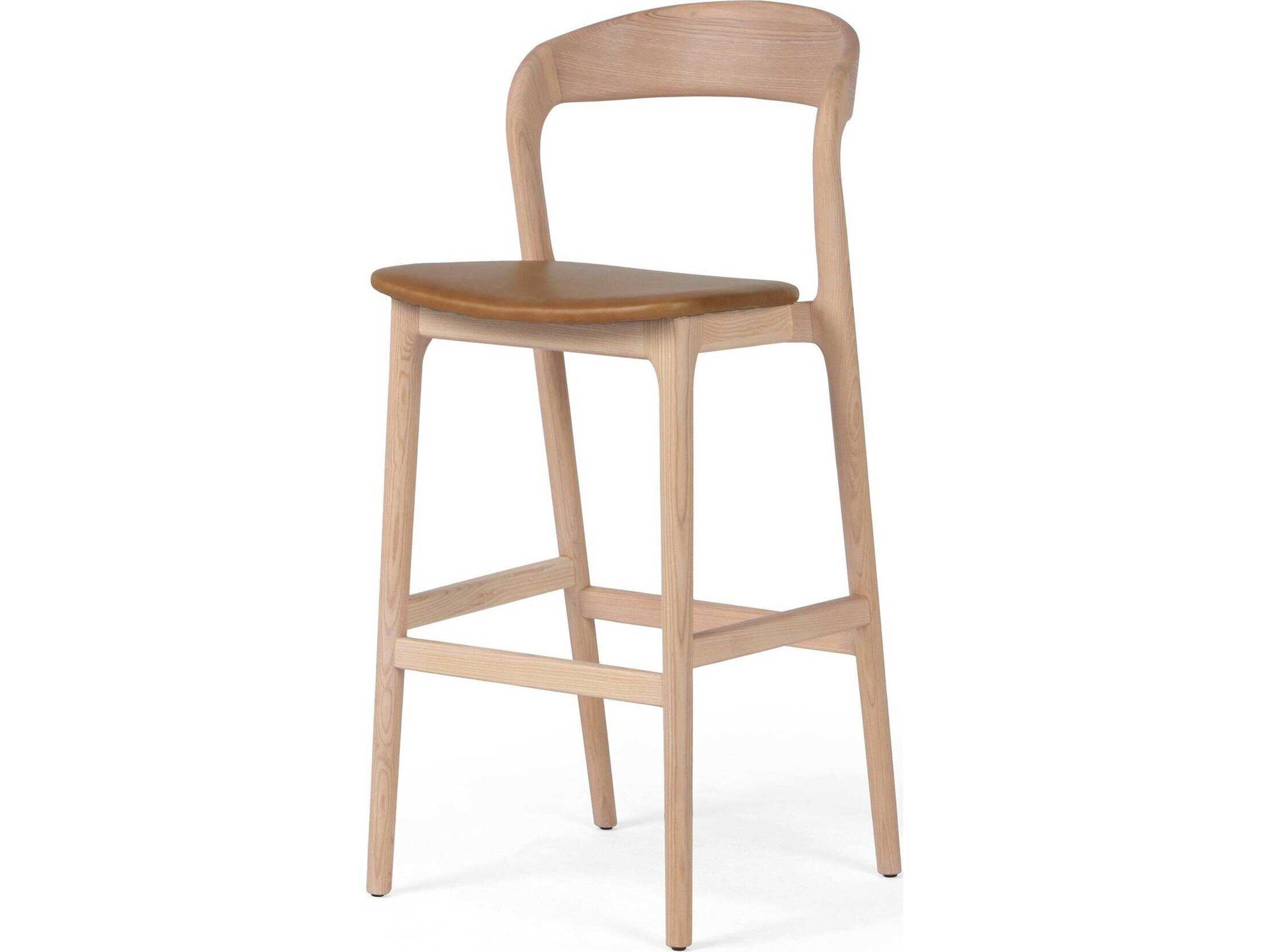 Four Hands Allston Amare Leather Ash Wood Natural Sonoma Butterscotch Bar Stool