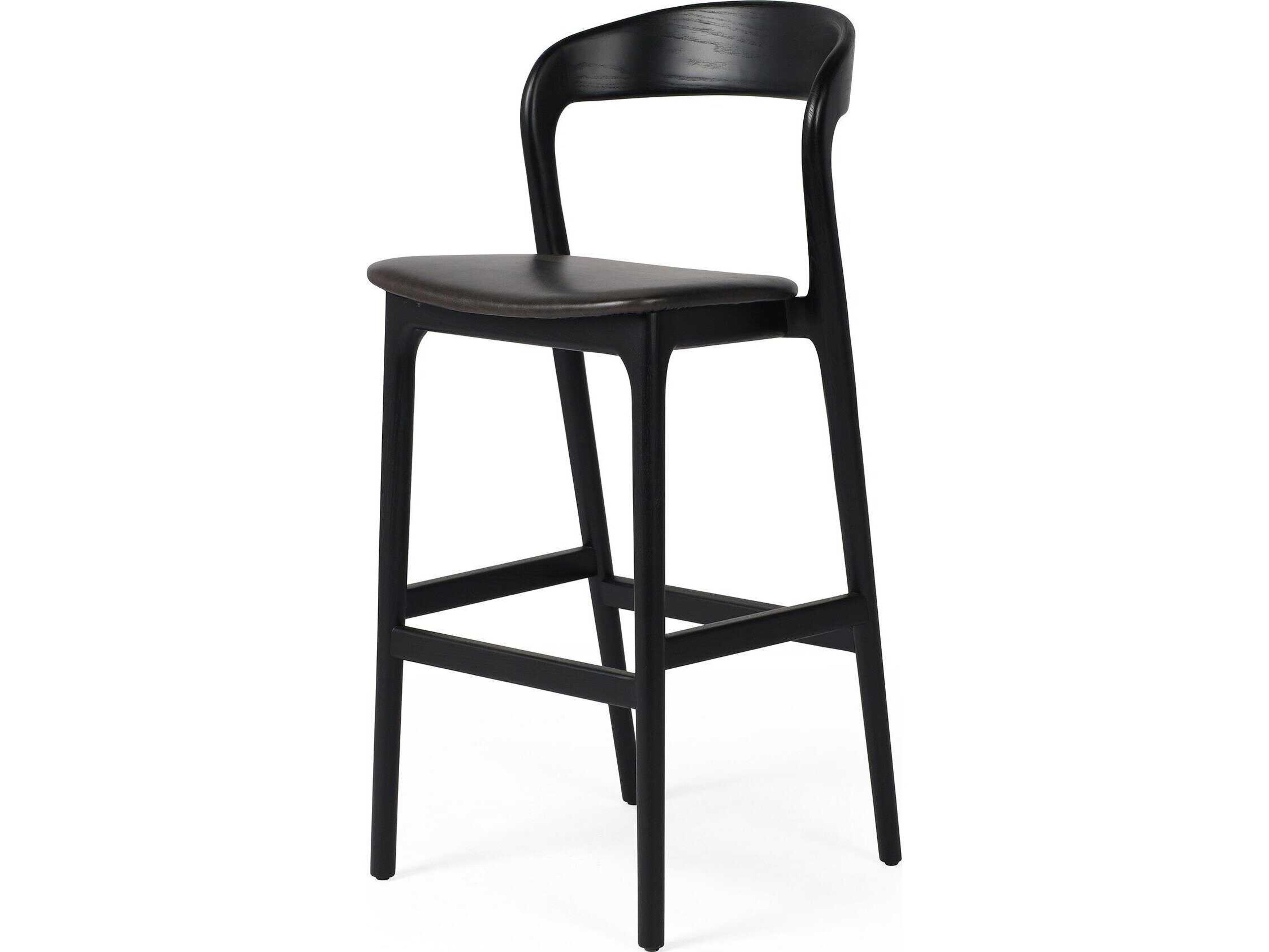 Four Hands Allston Amare Sonoma Black Leather Ash Wood Bar Stool