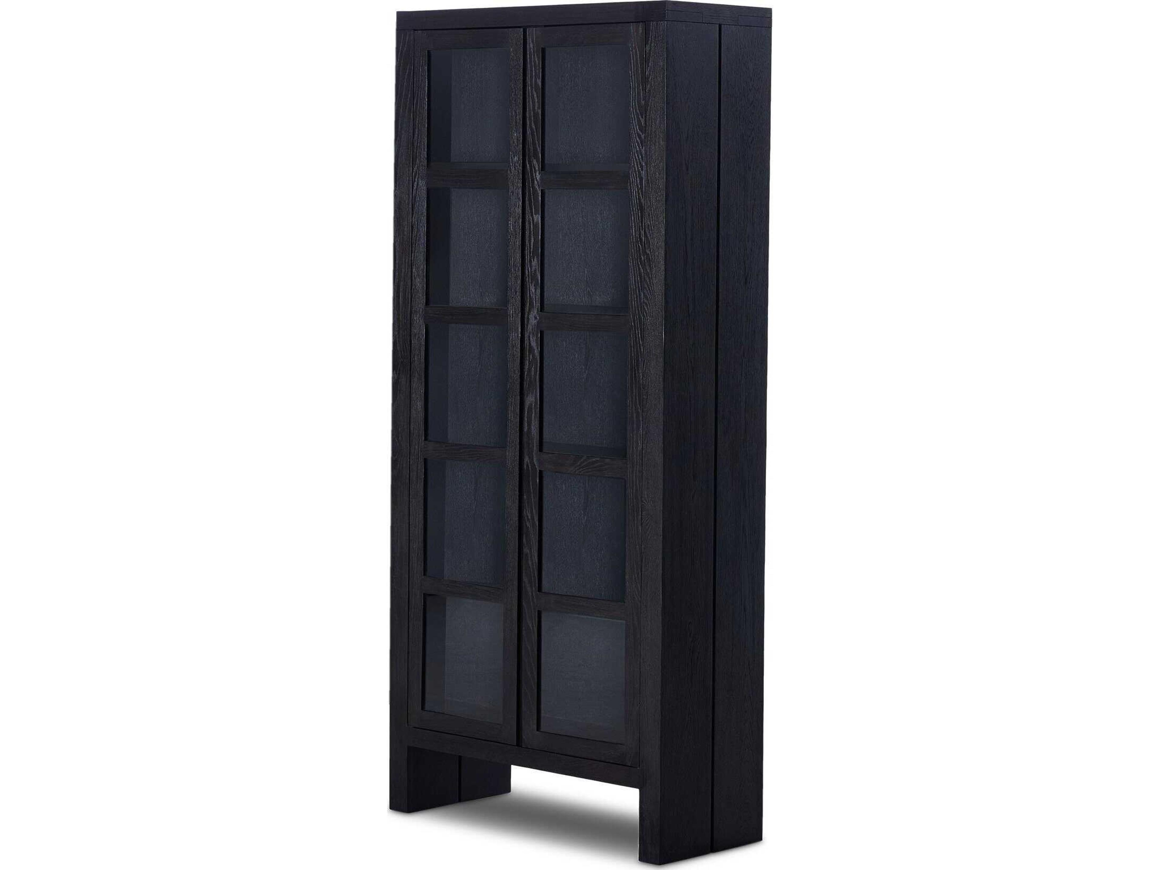 Four Hands Bennett Oak Wood Worn Black Veneer Display Cabinet