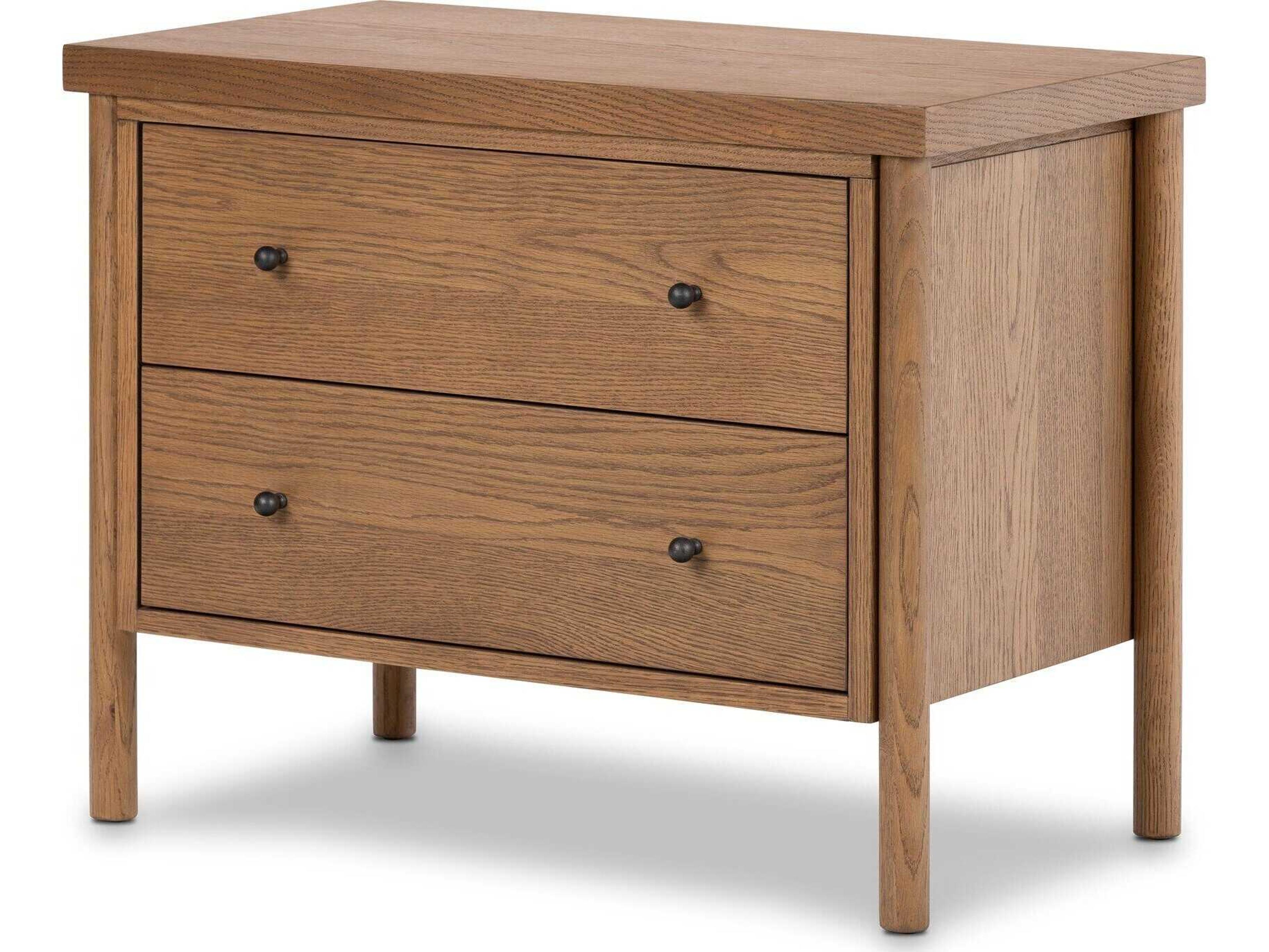 Four Hands Bolton Roark 2-Drawers Brown Oak Wood Nightstand