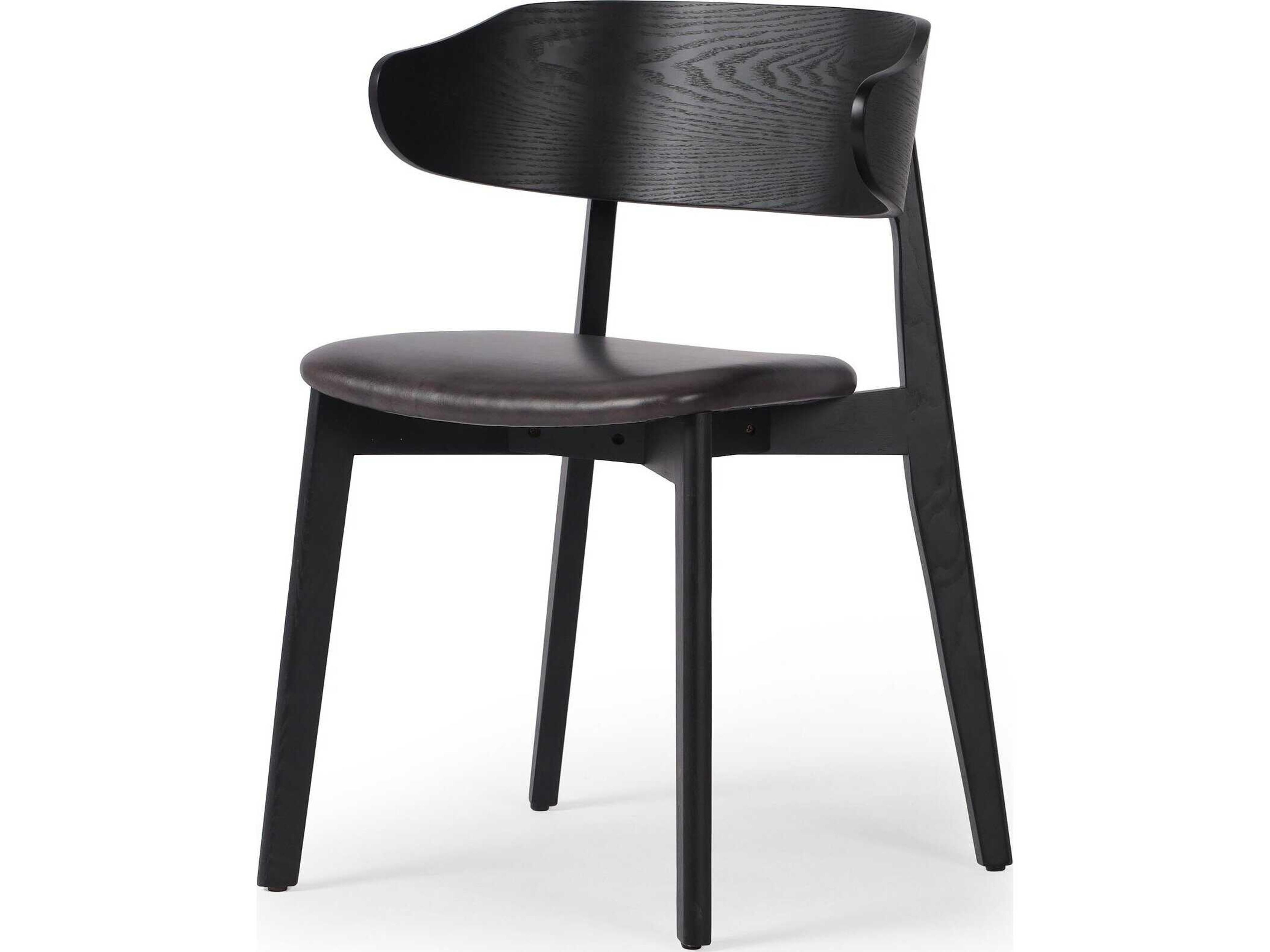 Four Hands Allston Franco Leather Ash Wood Black Upholstered Side Dining Chair