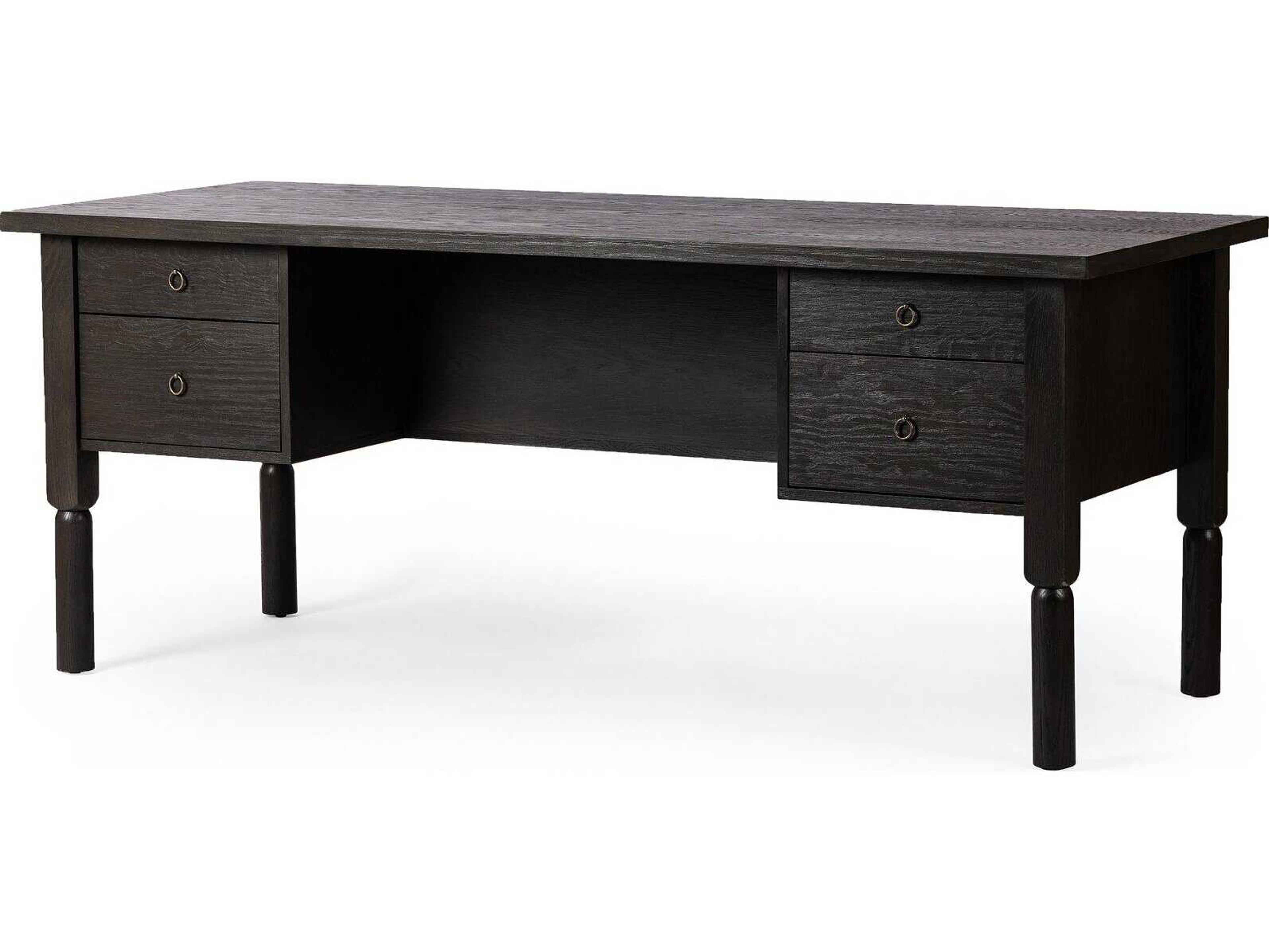 Four Hands Wells Concord Charcoal Oak Bronze Zinc Black Wood Writing Desk