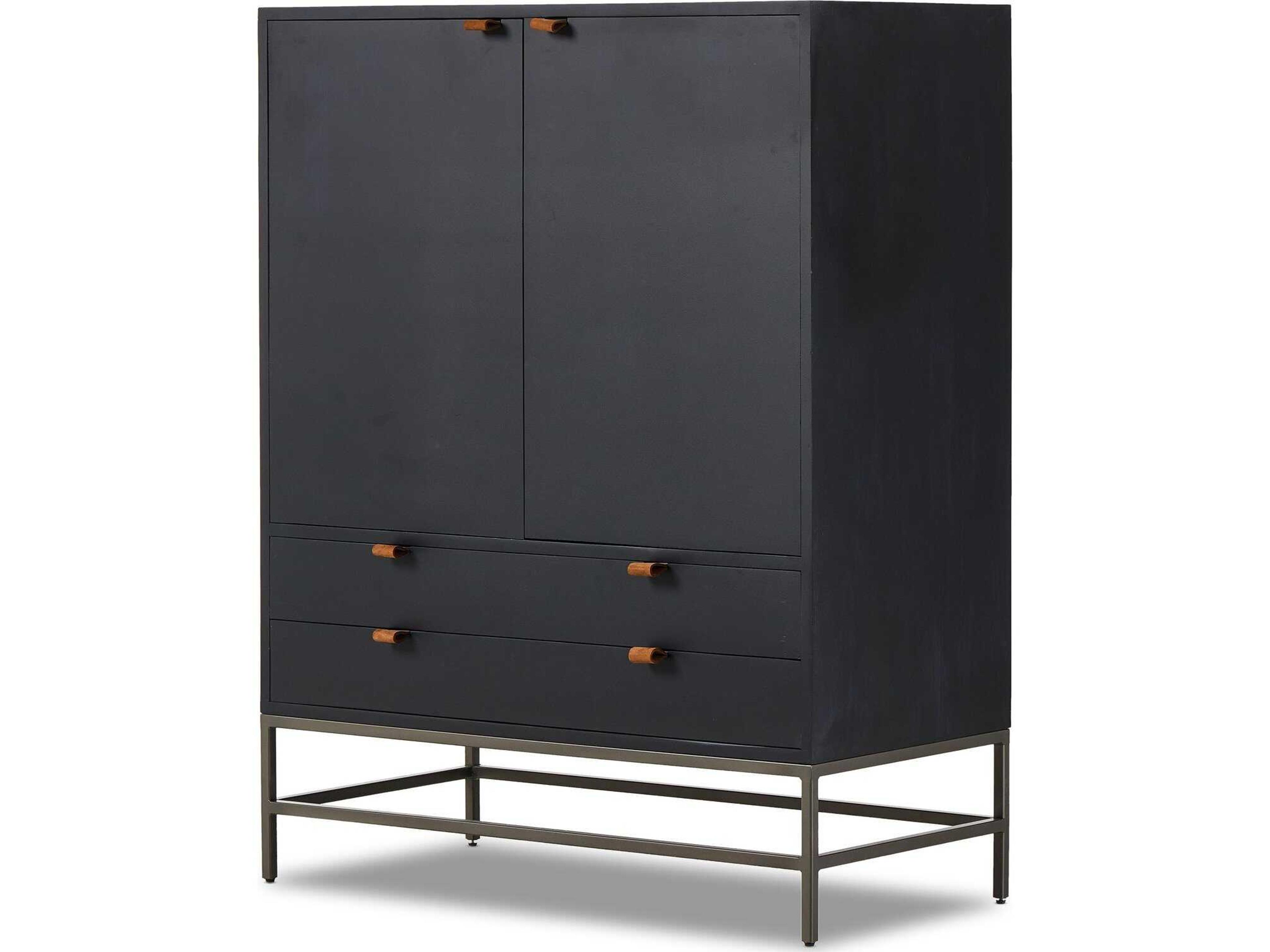 Four Hands Fulton Black Poplar Wood Bar Cabinet