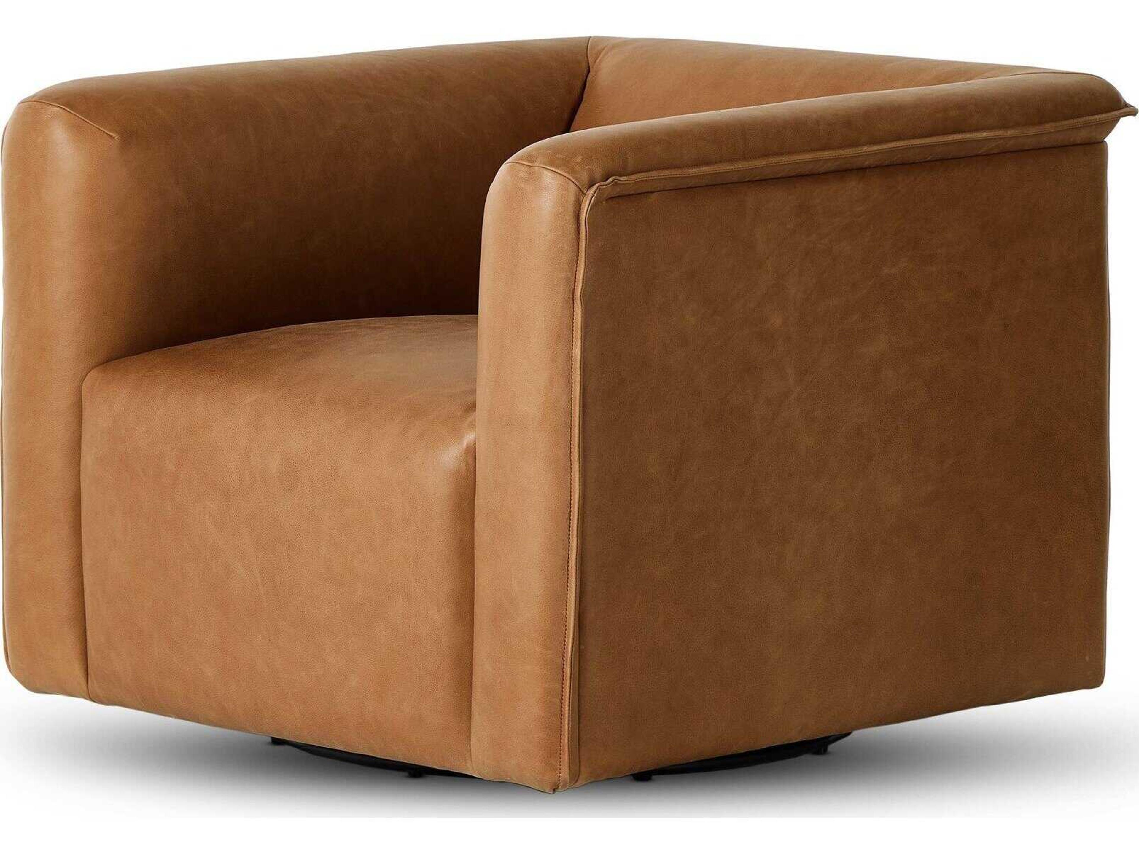 Four Hands Kensington Wellborn Swivel Brown Leather Accent Chair