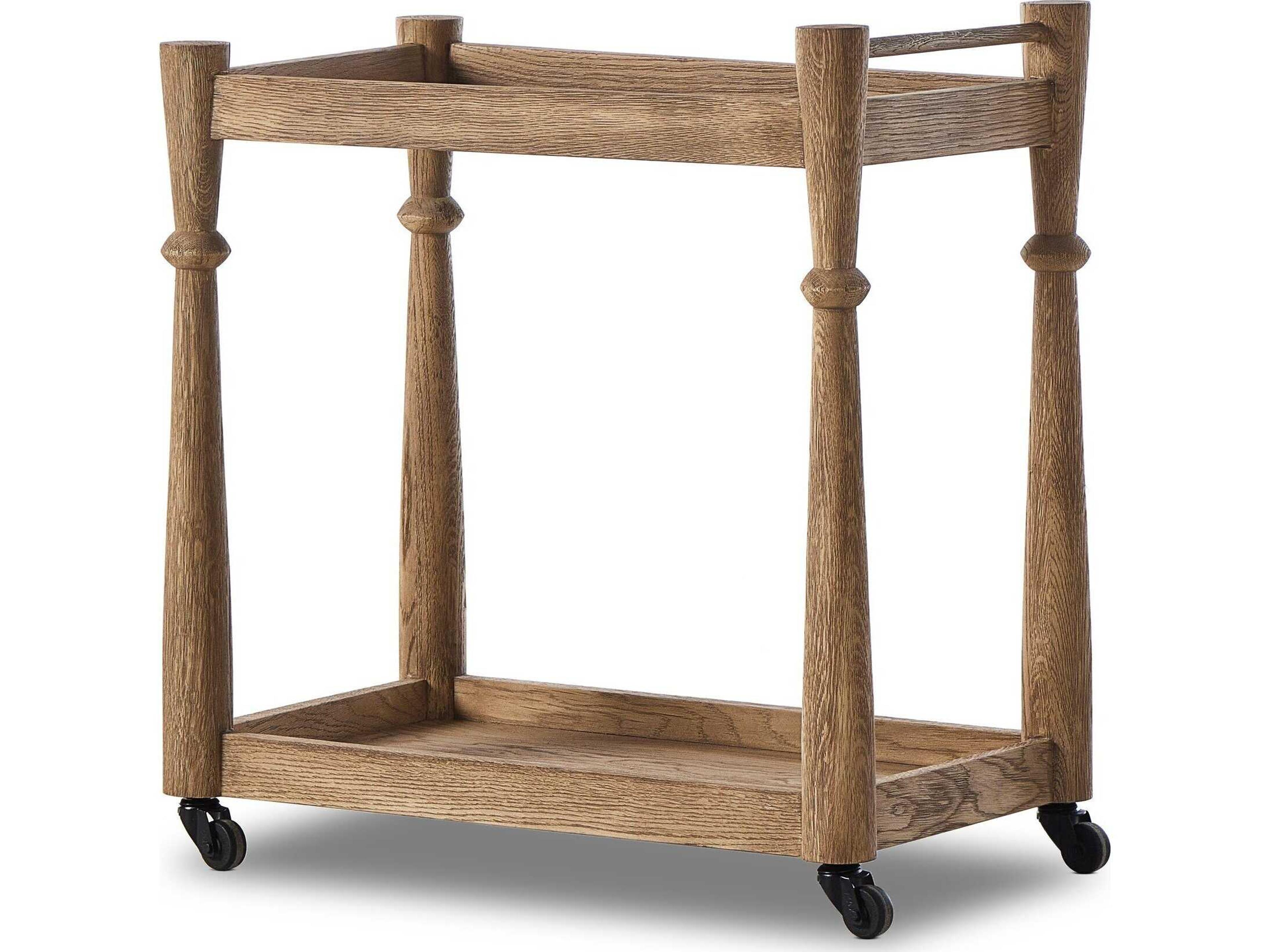 Aiden Wood Brown Light Wash Oak Bar Cart