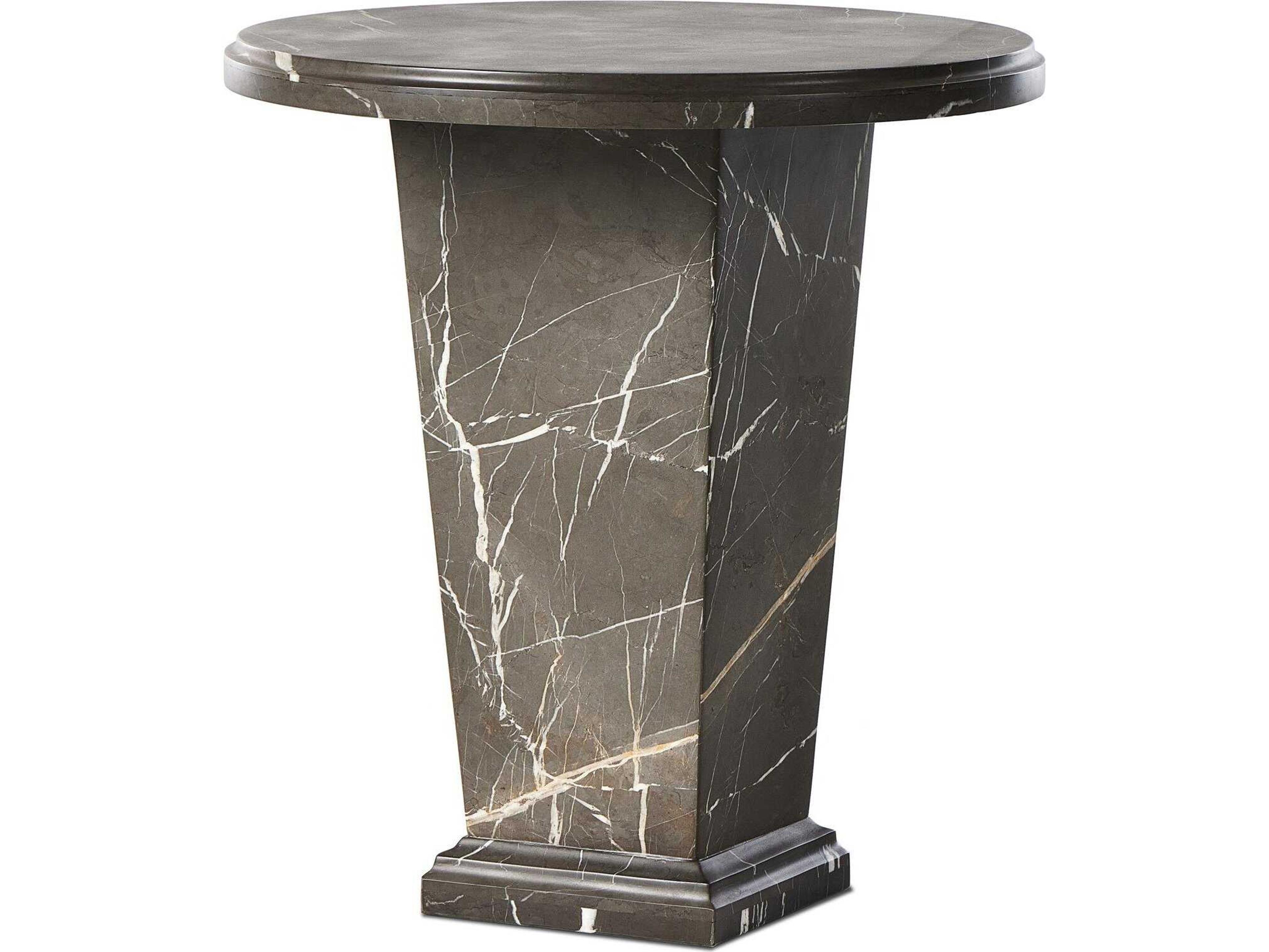 Four Hands Element Round Grey Italian Marble End Table