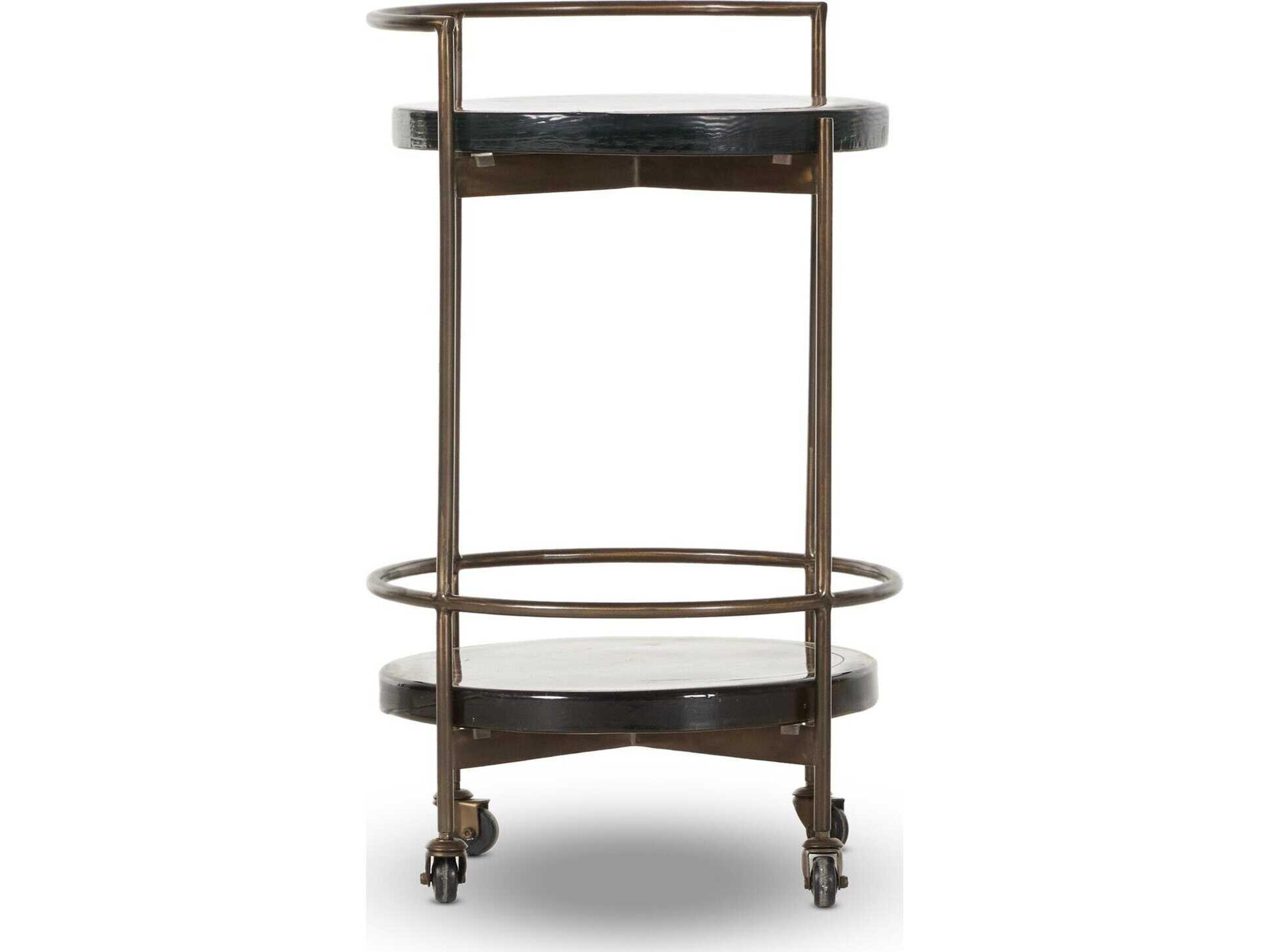 Four Hands Marlow Dark Brass Smoked Brown Cast Glass Bar Cart