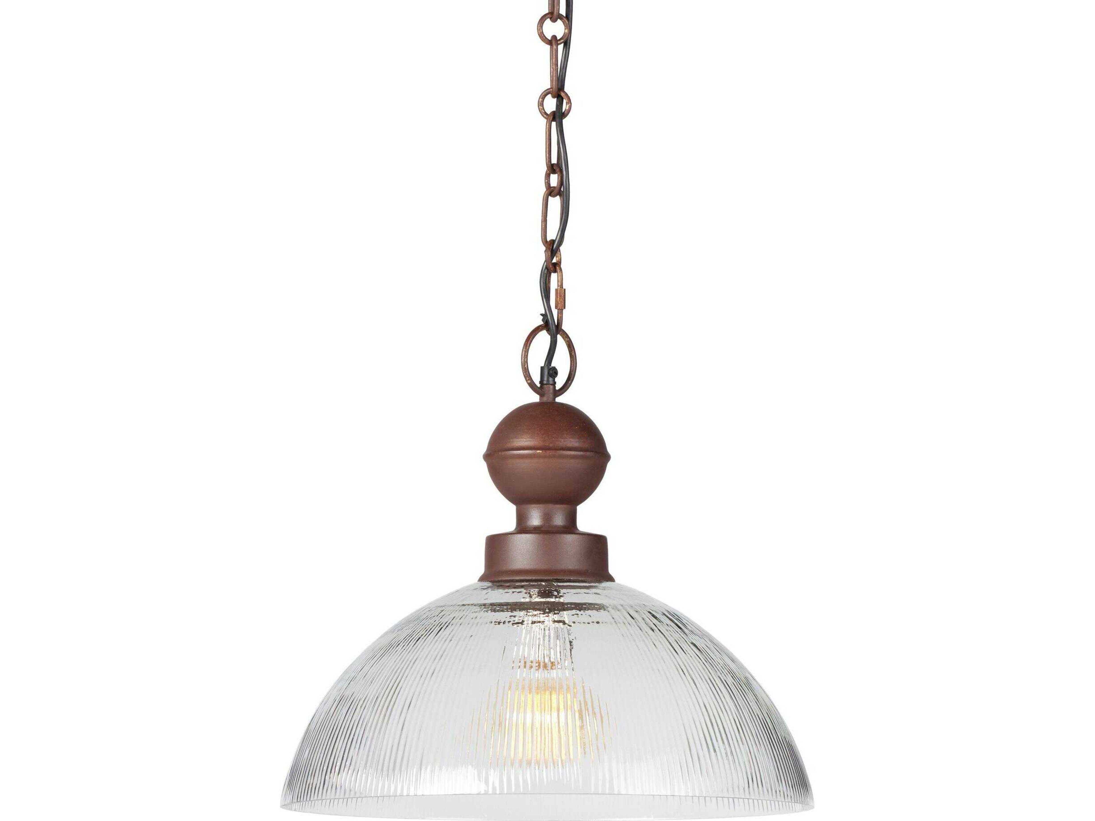 Asher 1-Light Faceted Clear Glass Rustic Iron Brown Bowl Pendant