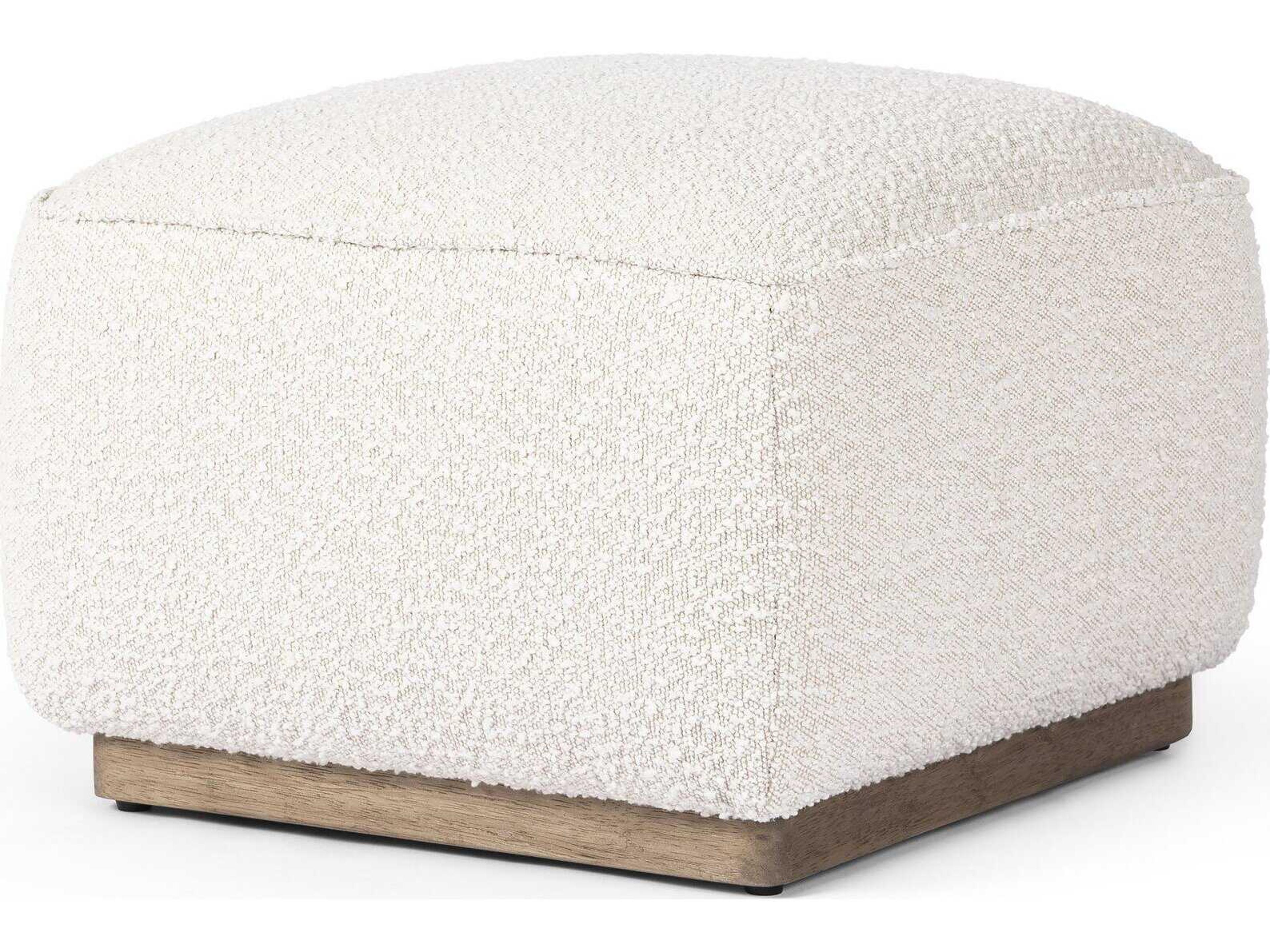 Four Hands Westgate Knoll Natural Distressed White Upholstered Ottoman
