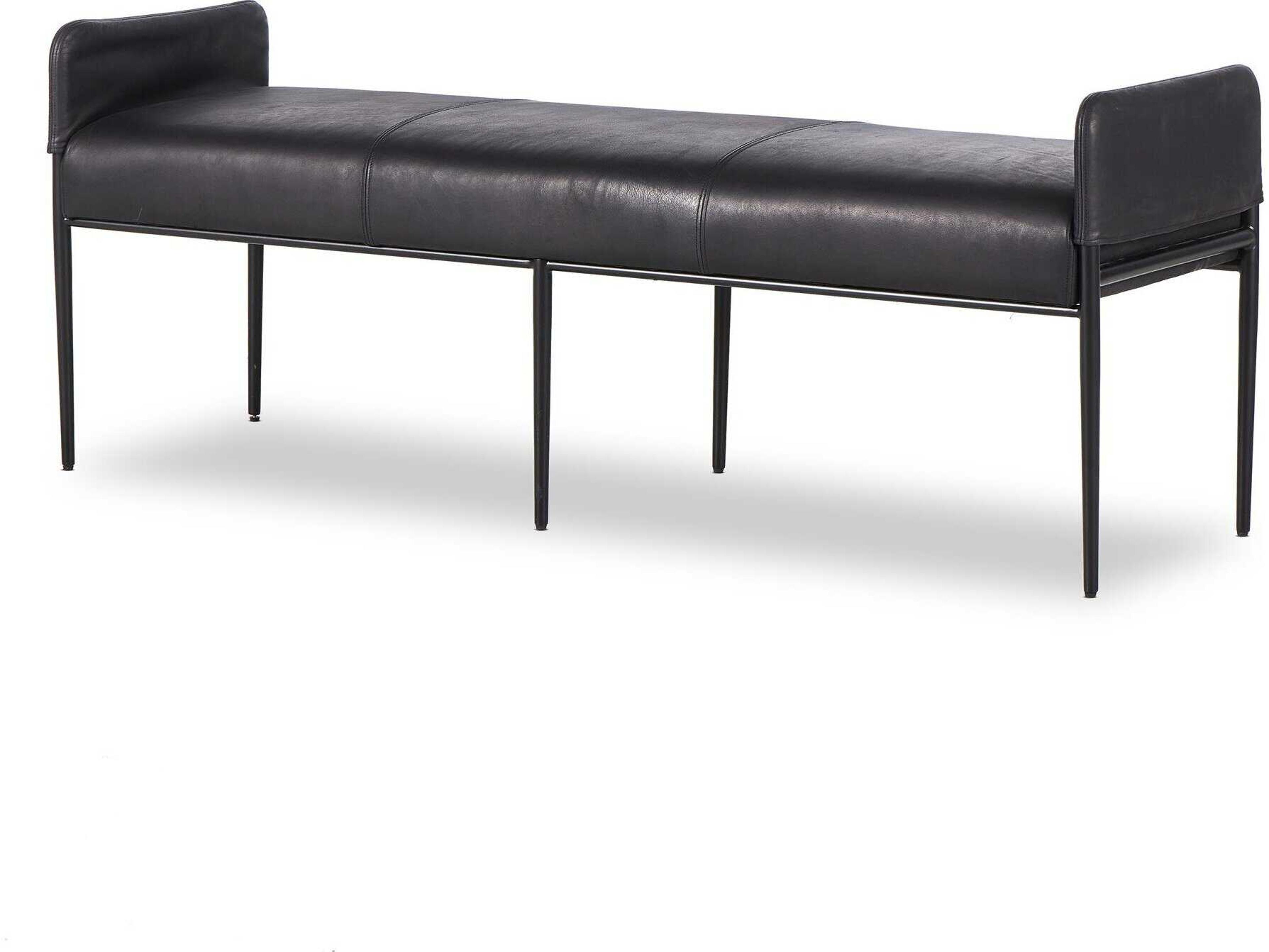 Four Hands Ashford Heirloom Black Midnight Iron Leather Accent Bench