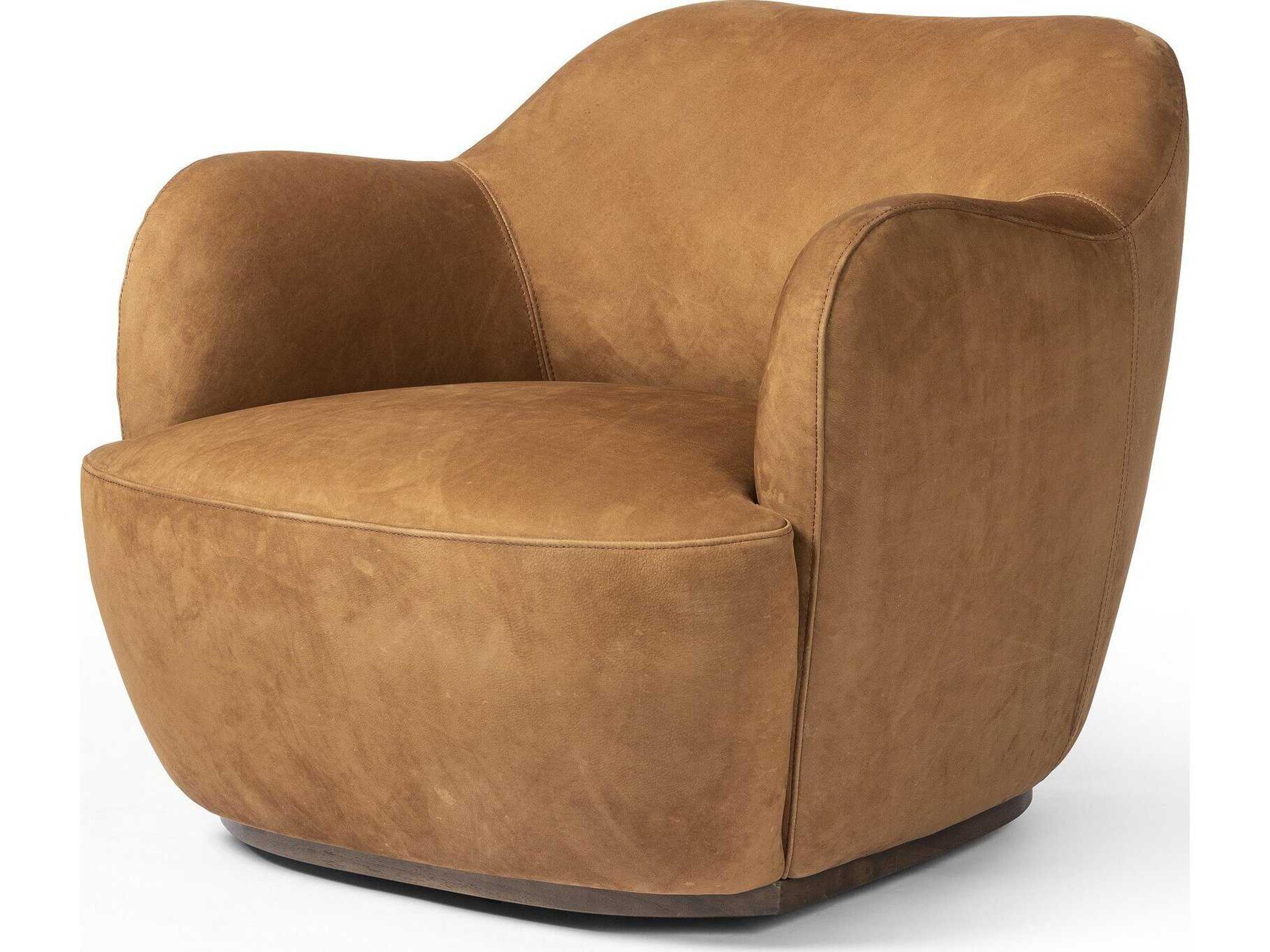 Four Hands Westgate Swivel Brown Leather Accent Chair