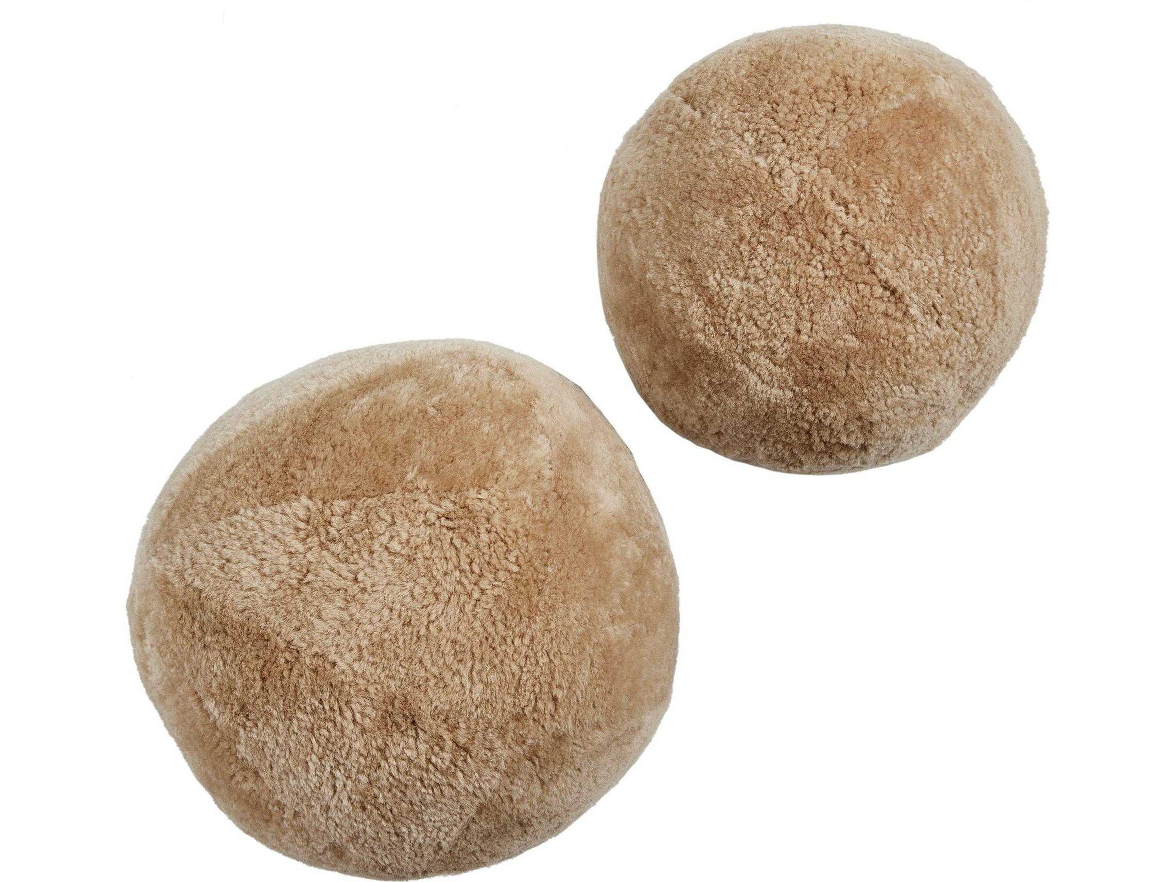 Four Hands Mateo Balle Beige Shorn Sheepskin Shearling Pillow Set