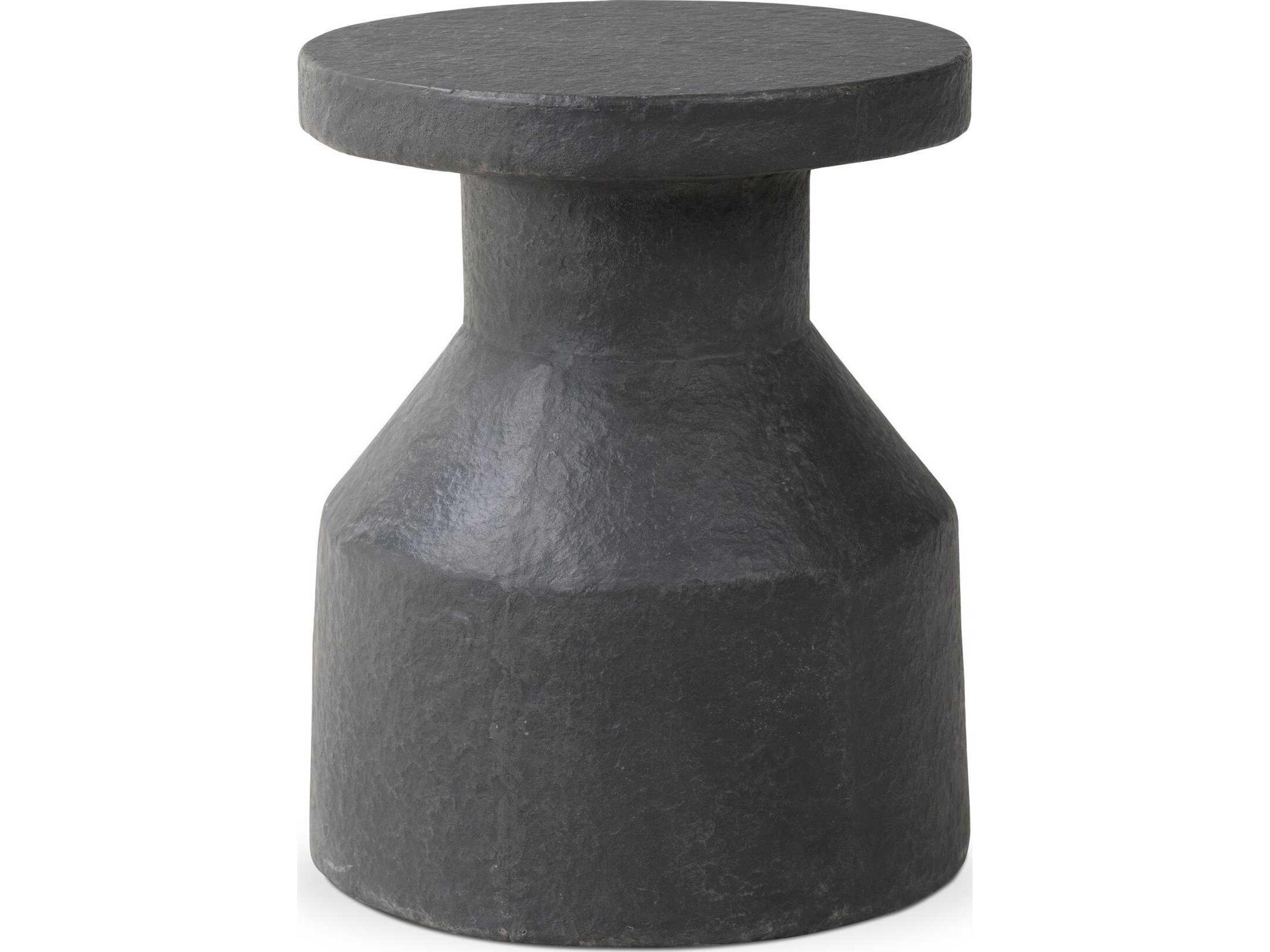 Four Hands Chandler Round Distressed Graphite Concrete End Table