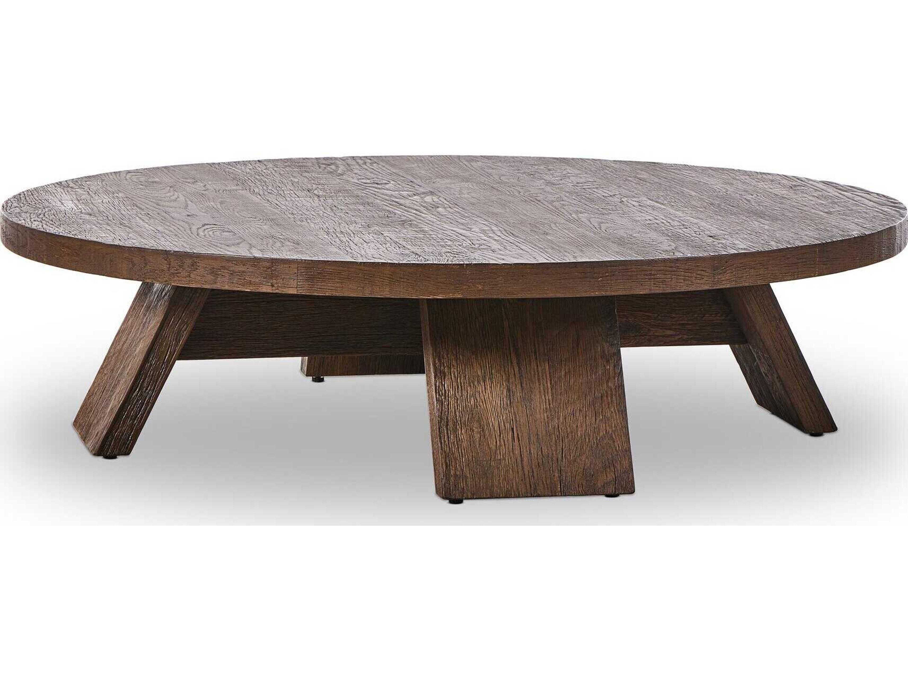 Four Hands Irondale Round Wood Ashen Oak Resawn Coffee Table