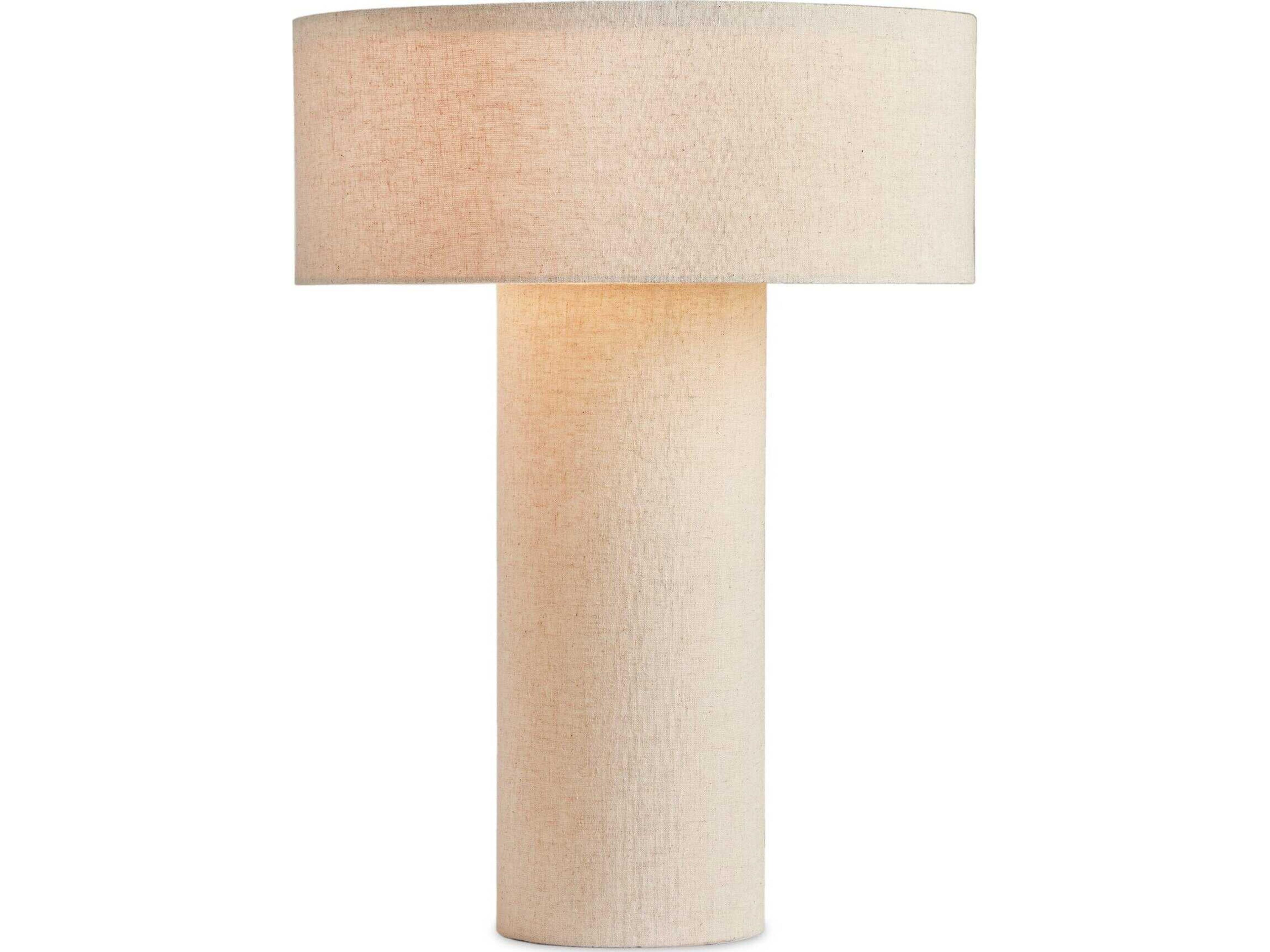 Four Hands Asher Flax Linen Antique Brass Iron White Table Lamp