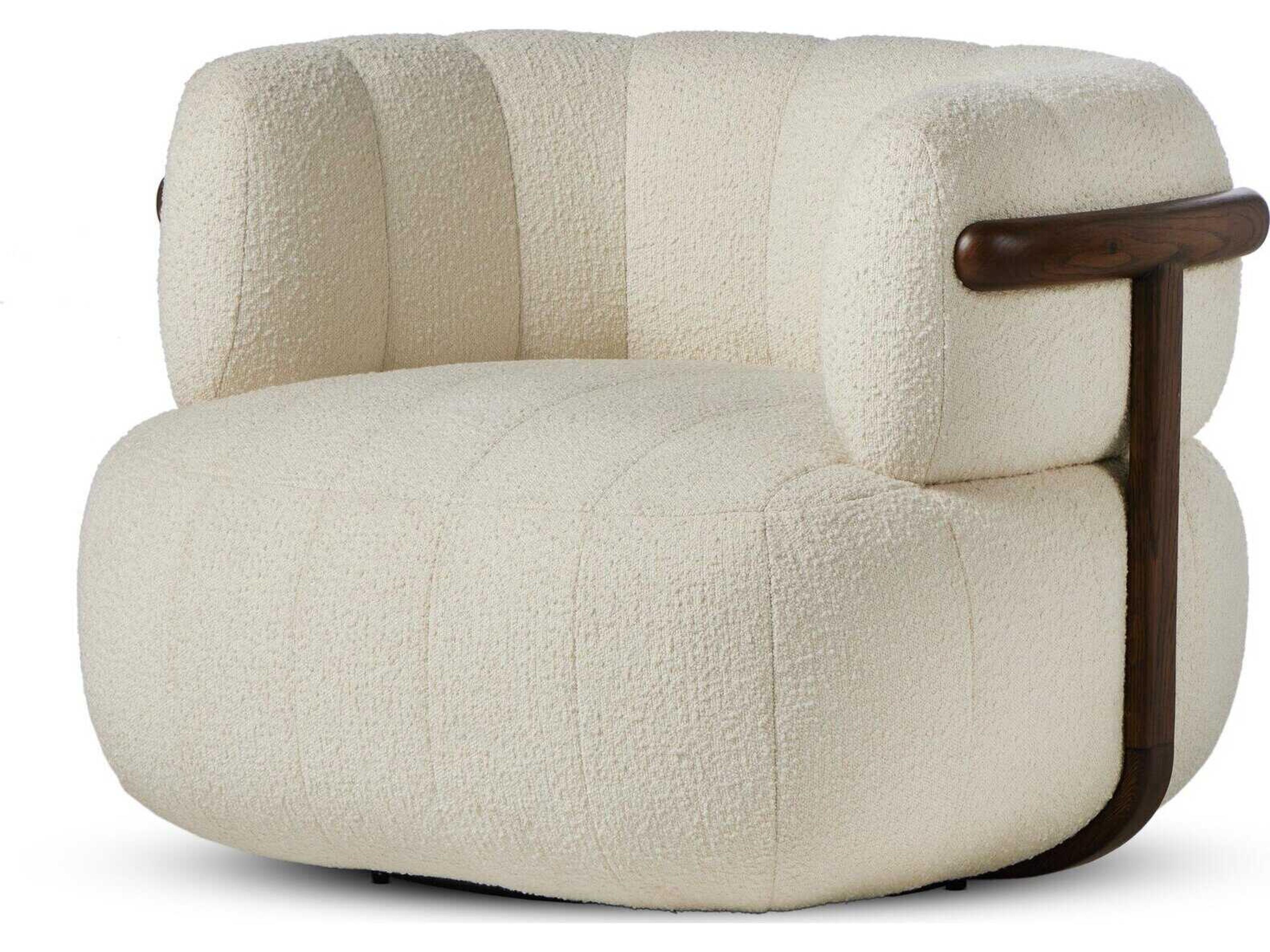 Four Hands Farrow Swivel White Fabric Accent Chair
