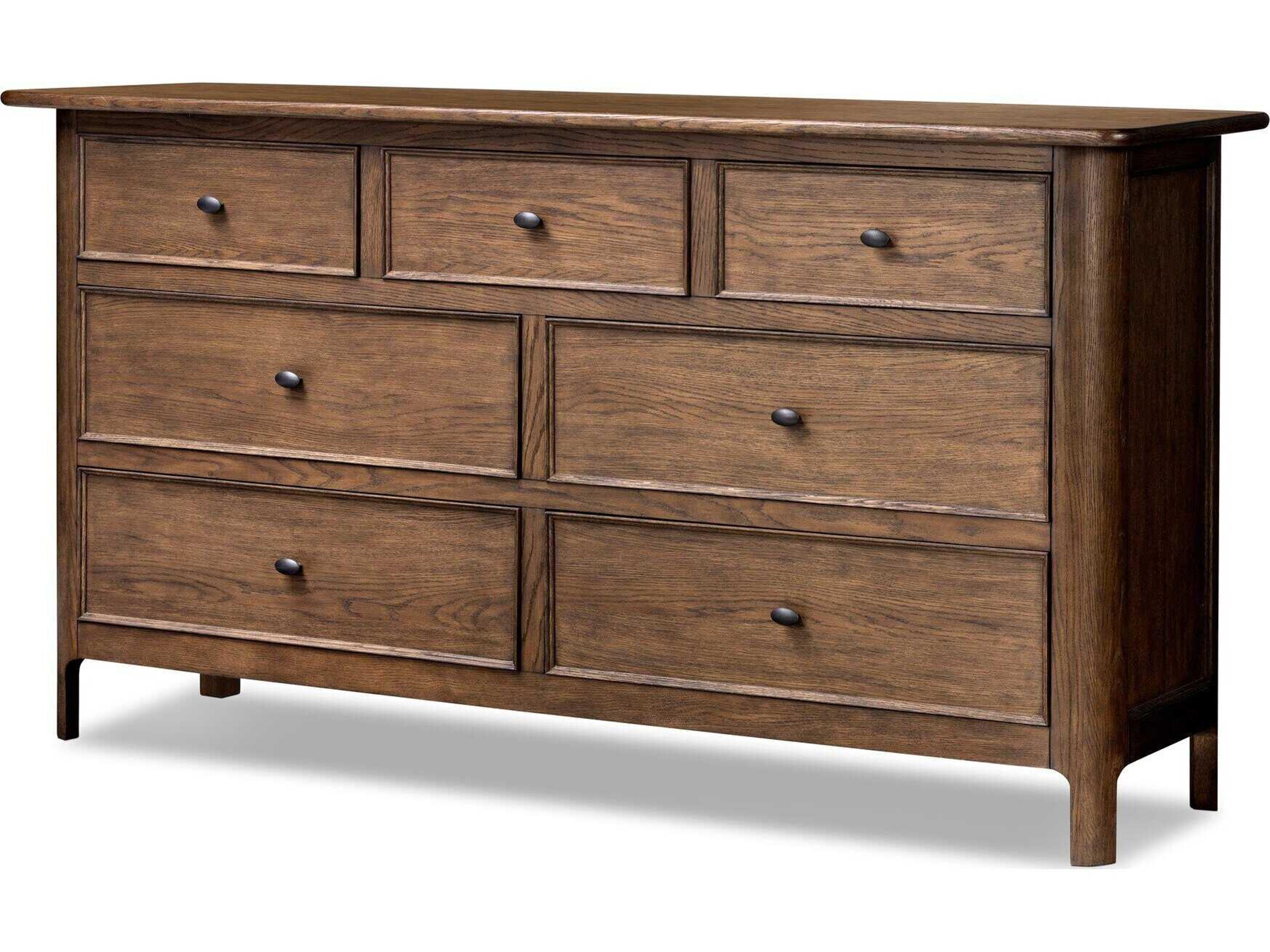 Four Hands Bolton 7-Drawers Brown Oak Wood Double Dresser