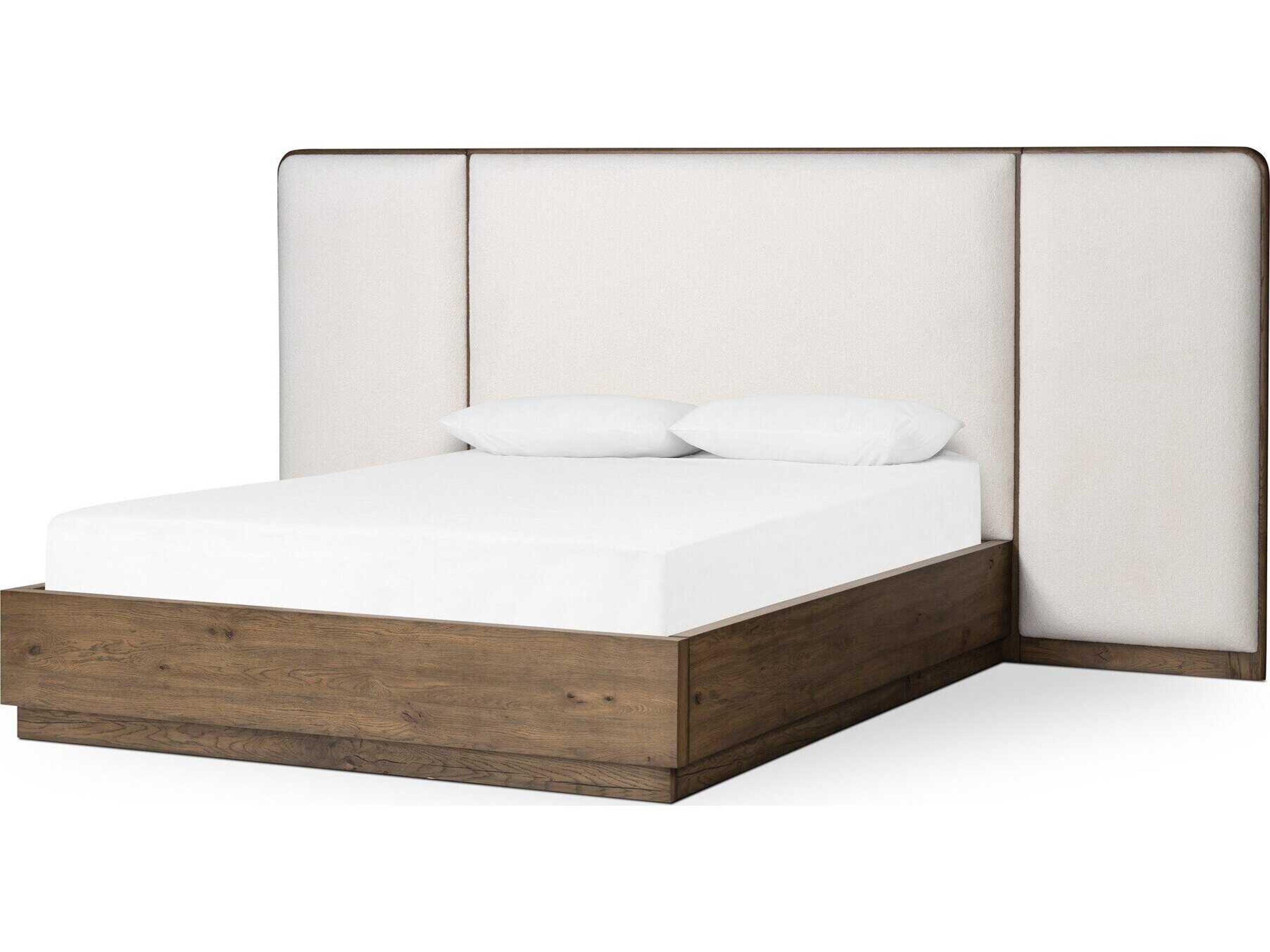 Four Hands Bolton White Oak Wood Upholstered Queen Platform Bed