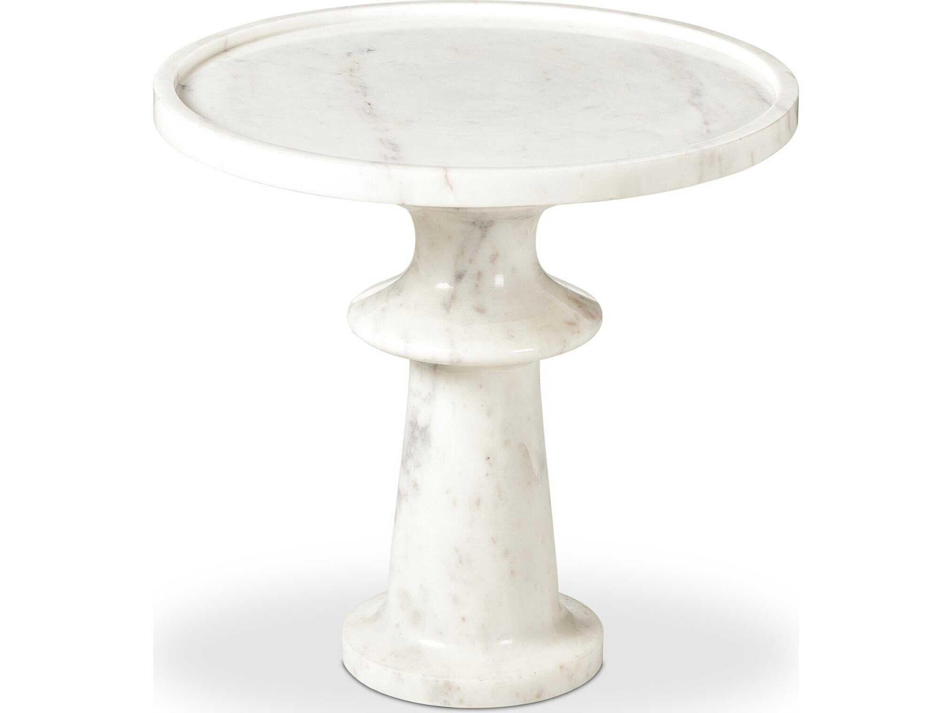 Four Hands Marlow Skylar Polished White Marble Round Marble End Table