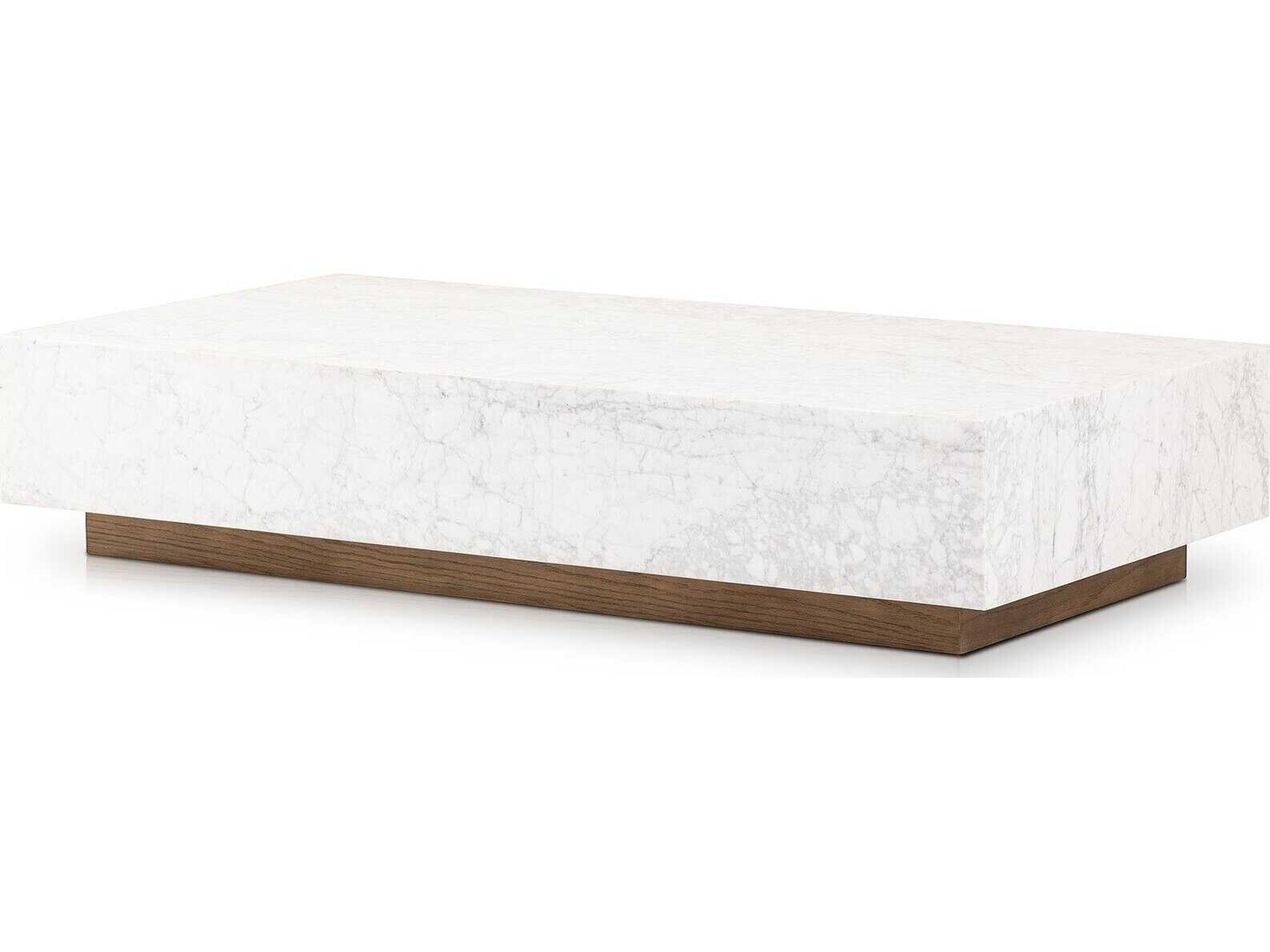 Four Hands Hughes Masera White Carrara Marble Rectangular Marble Coffee Table