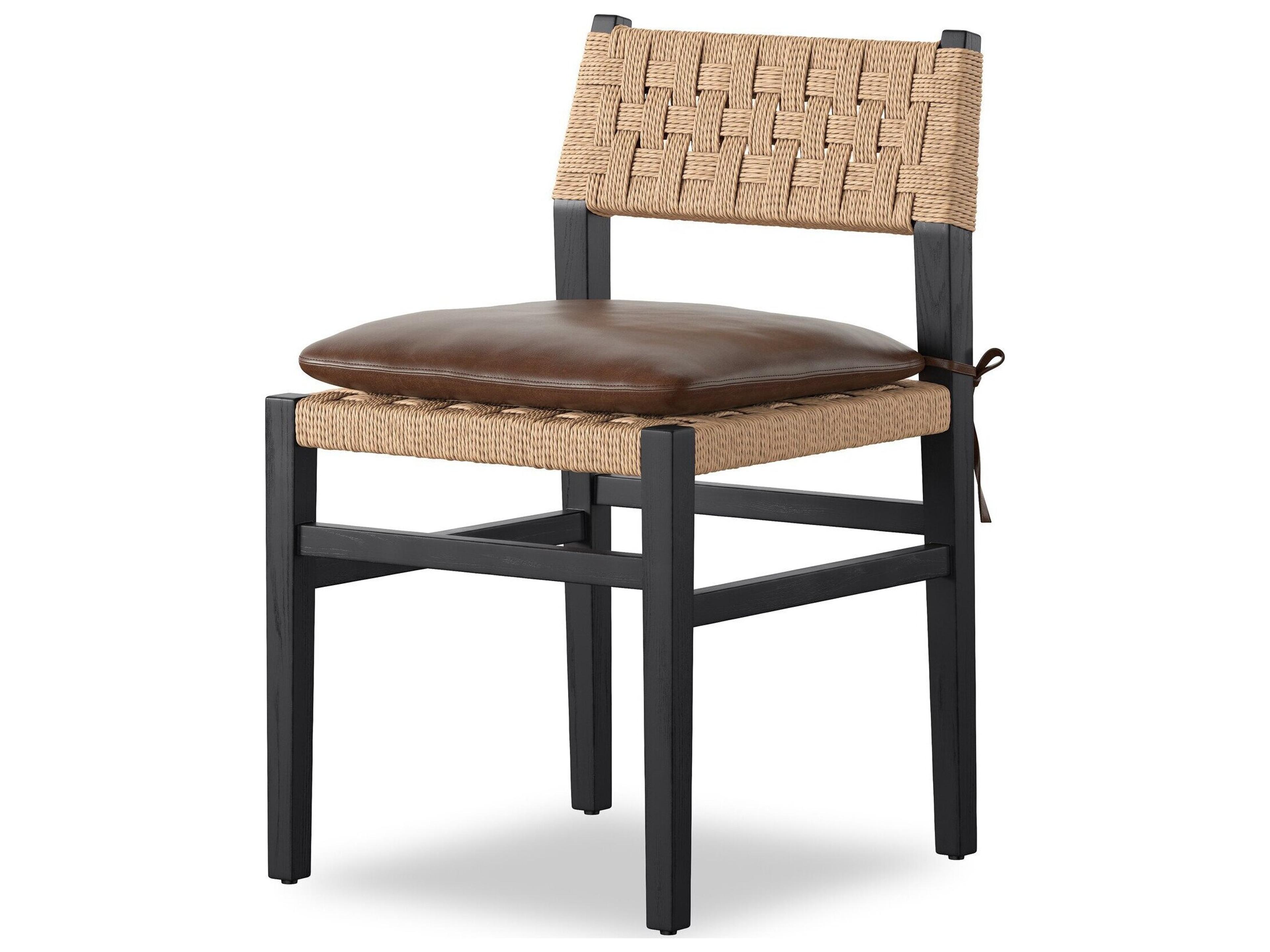 Four Hands Houghton Havana Brown Black Ash Leather Armless Dining Chair