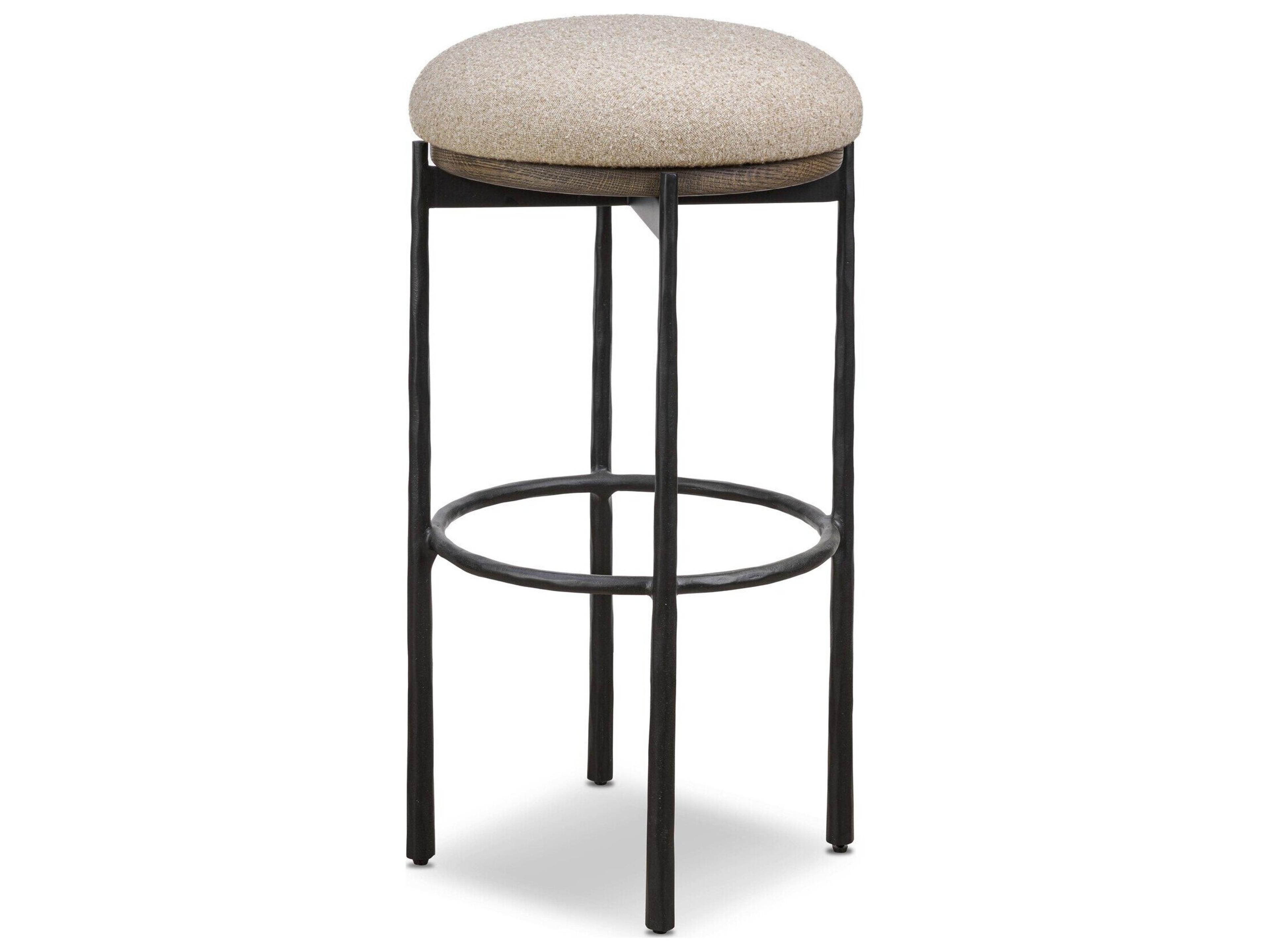 Four Hands Bolton Upholstered Swivel Oak Wood Bar Stool