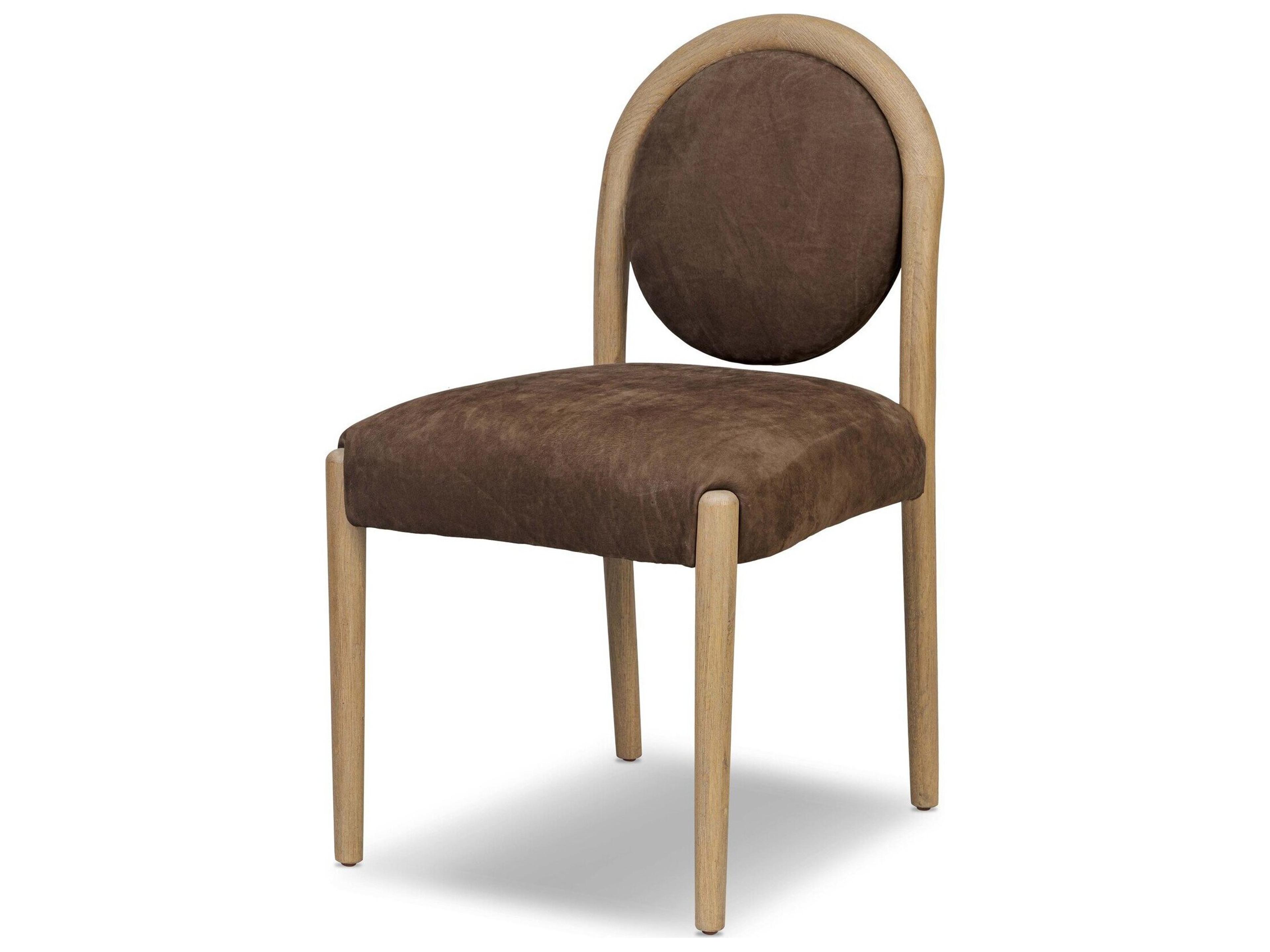 Four Hands Berman Oak Wood Nubuck Cigar Leather Armless Dining Chair