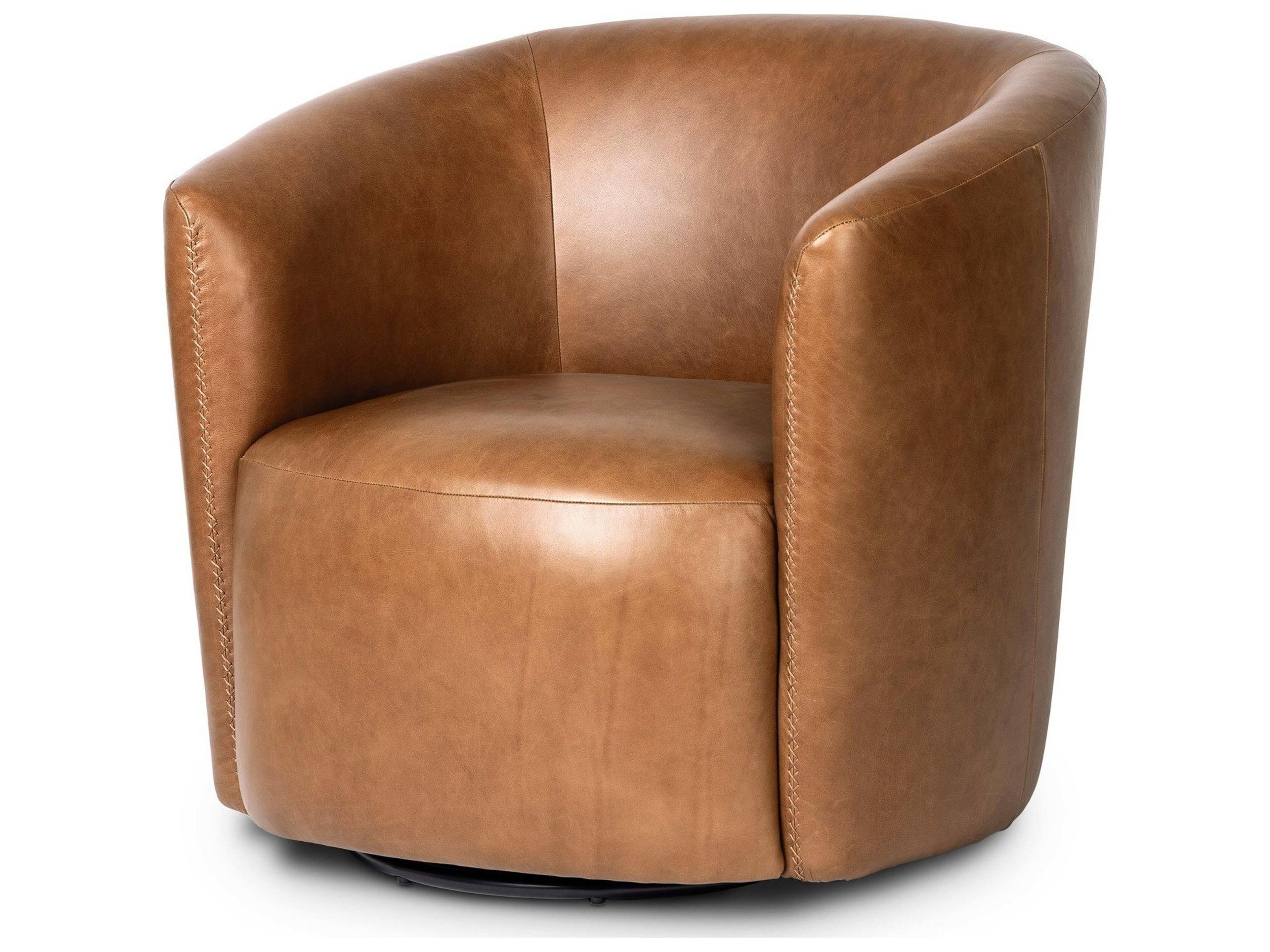 Four Hands Ackerman Swivel Sonoma Chestnut Leather Accent Chair