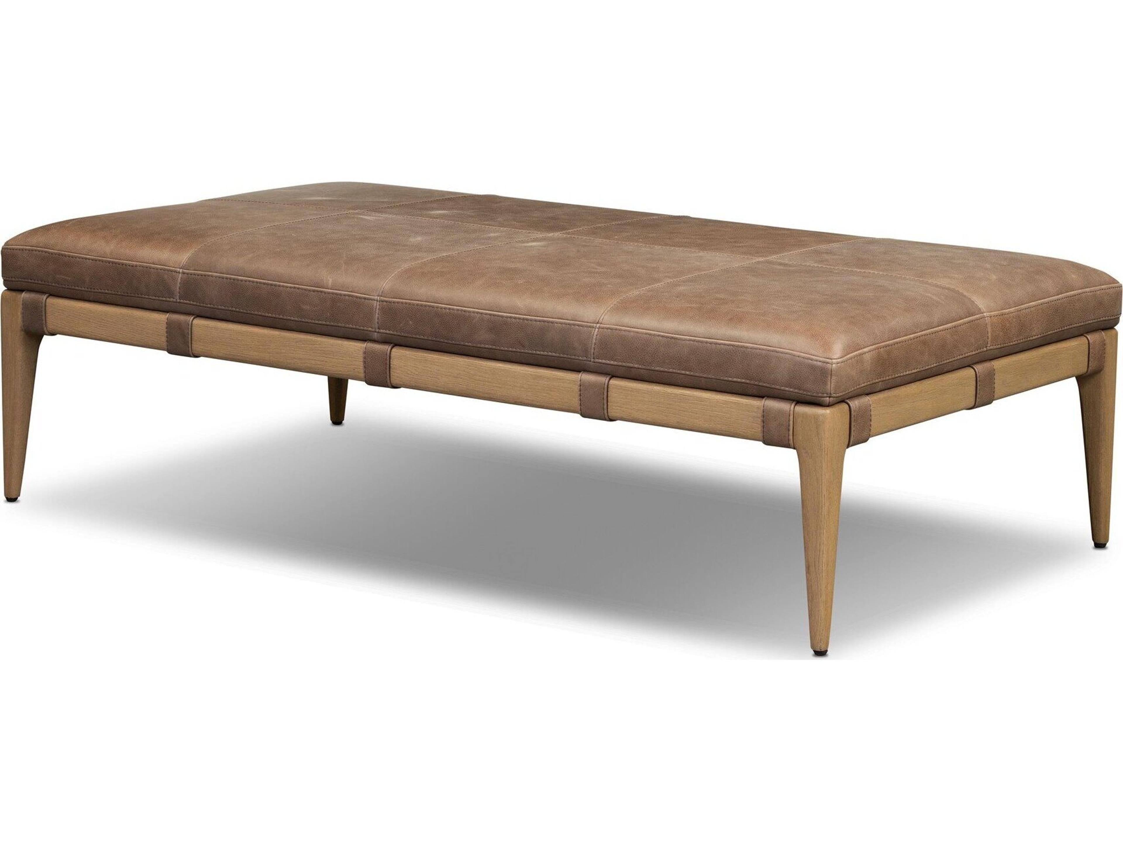 Four Hands Codetta Palermo Cigar Brown Leather Ottoman