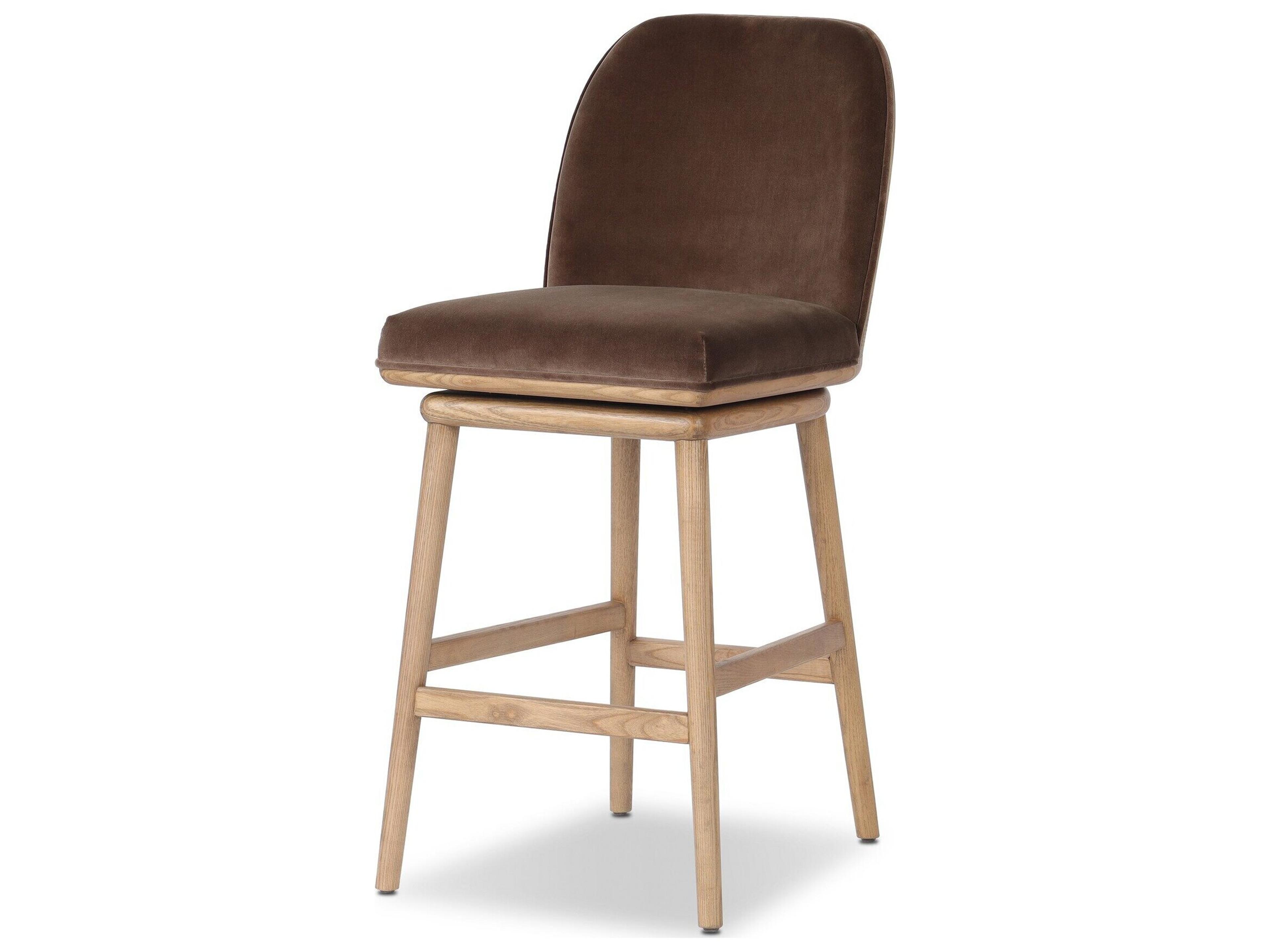 Four Hands Houghton Velvet Upholstered Swivel Ash Wood Counter Stool