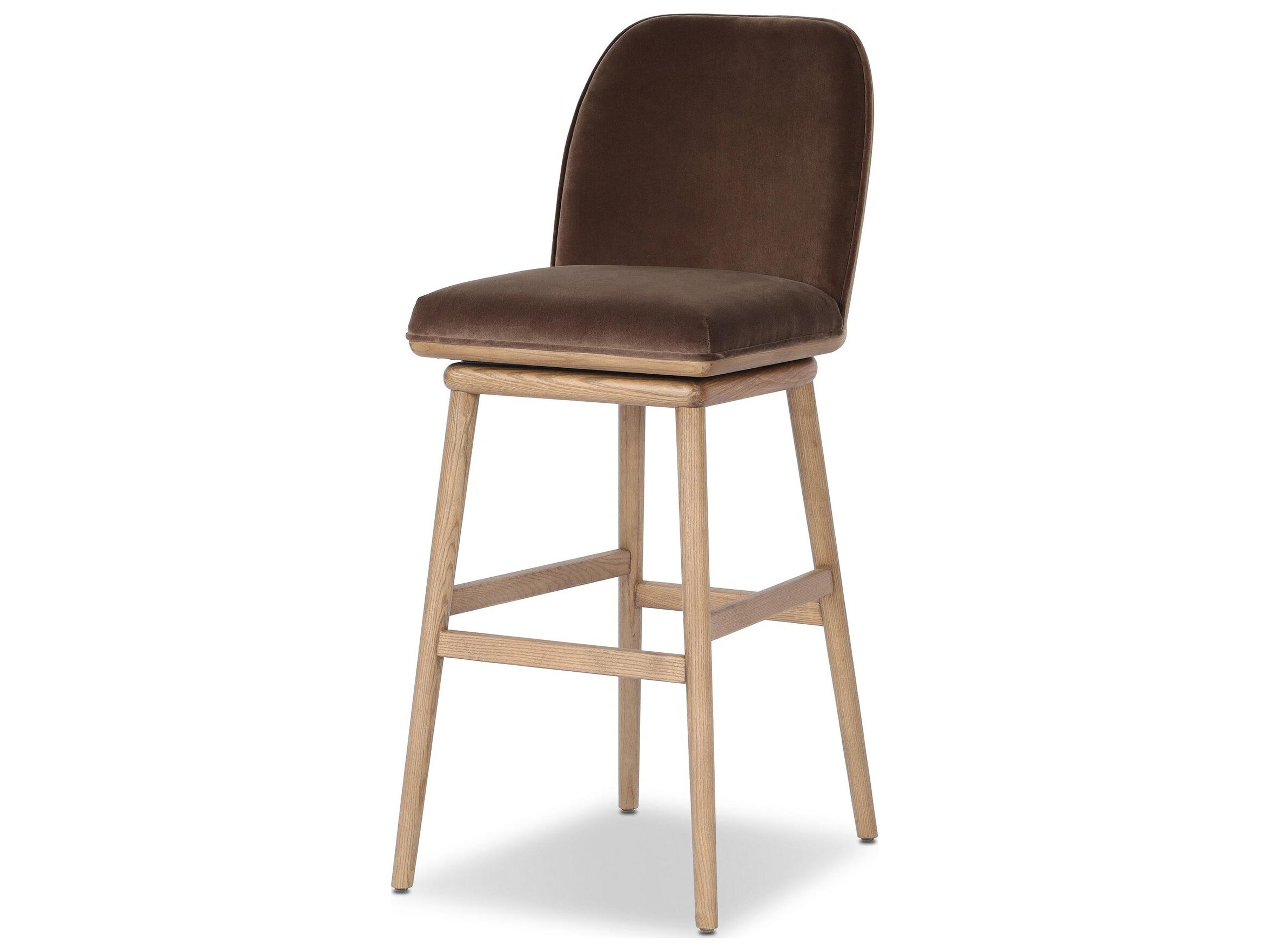 Four Hands Houghton Velvet Upholstered Swivel Ash Wood Bar Stool