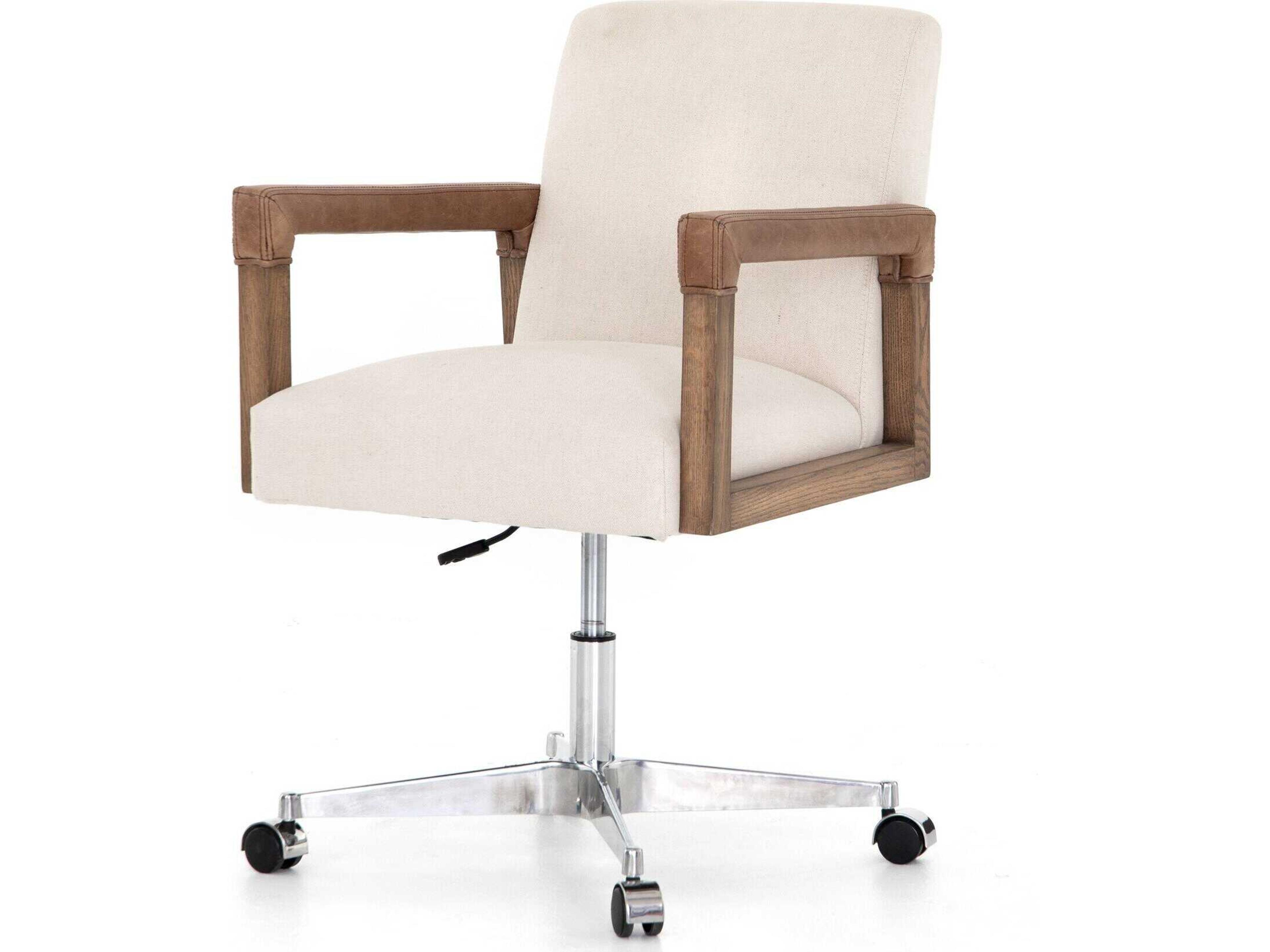 Four Hands Abbott White Upholstered Swivel Computer Office Chair