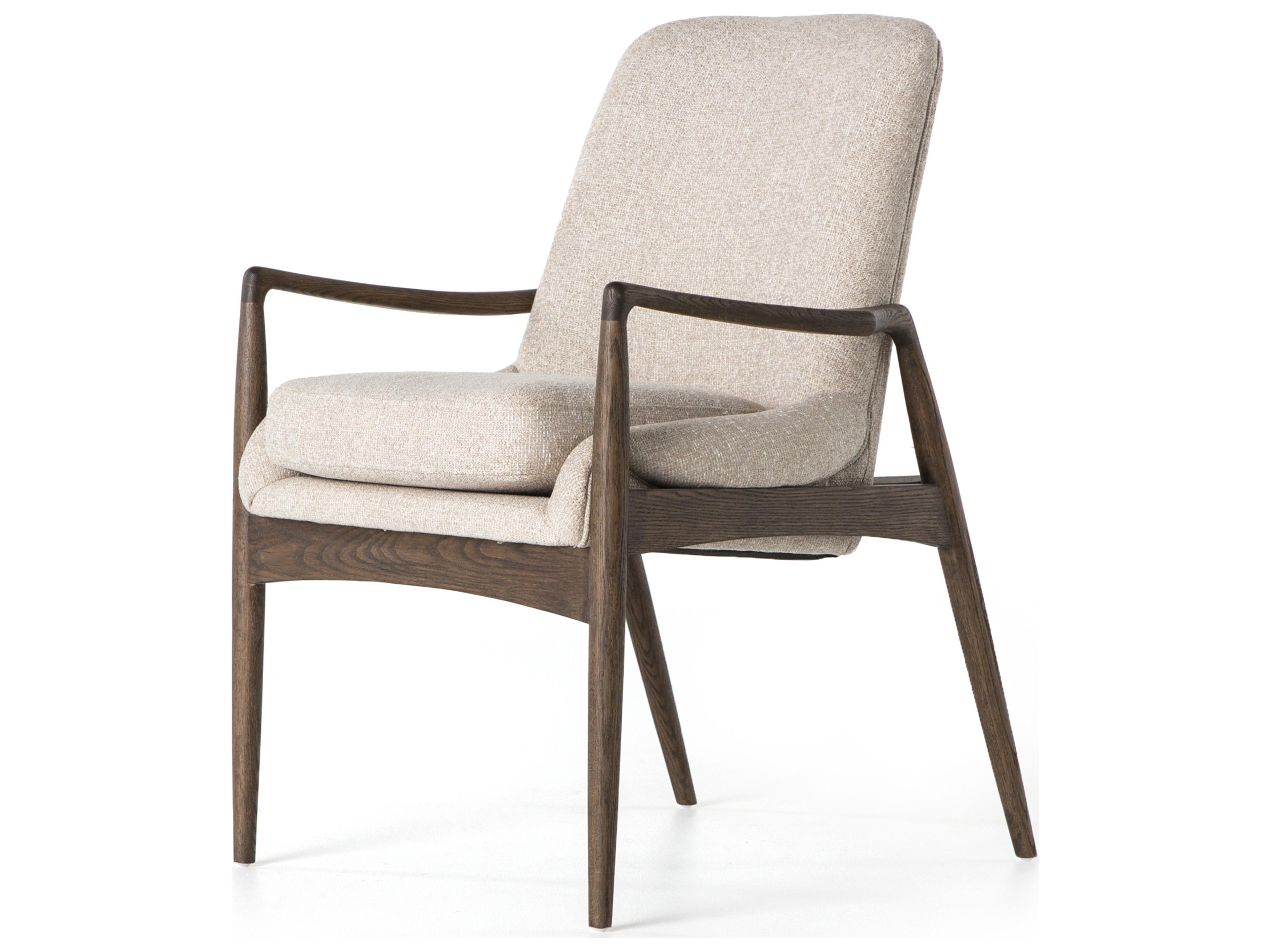 Ashford Braden Solid Wood Beige Upholstered Arm Dining Chair