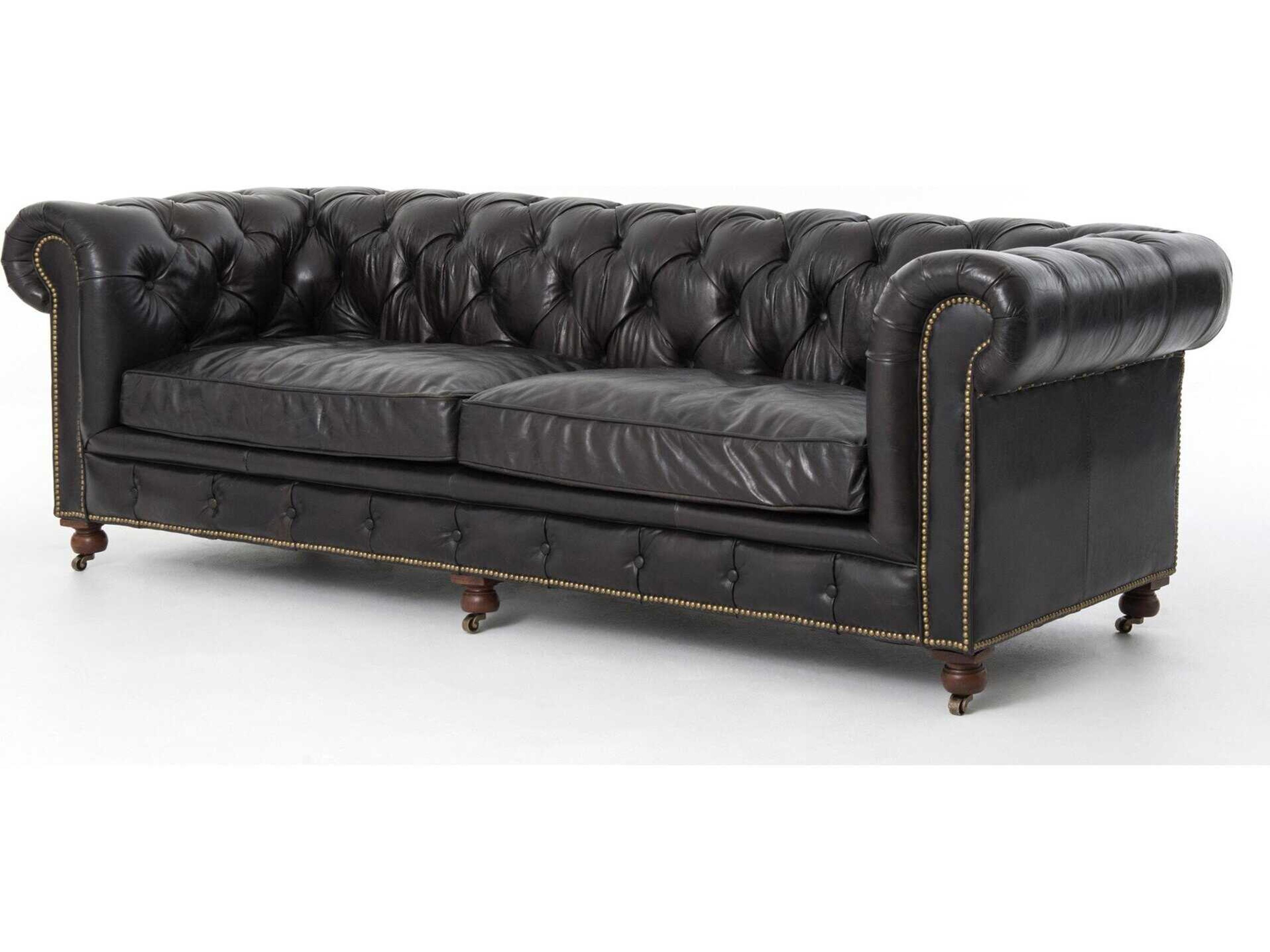 Four Hands Carnegie Black Leather Sofa