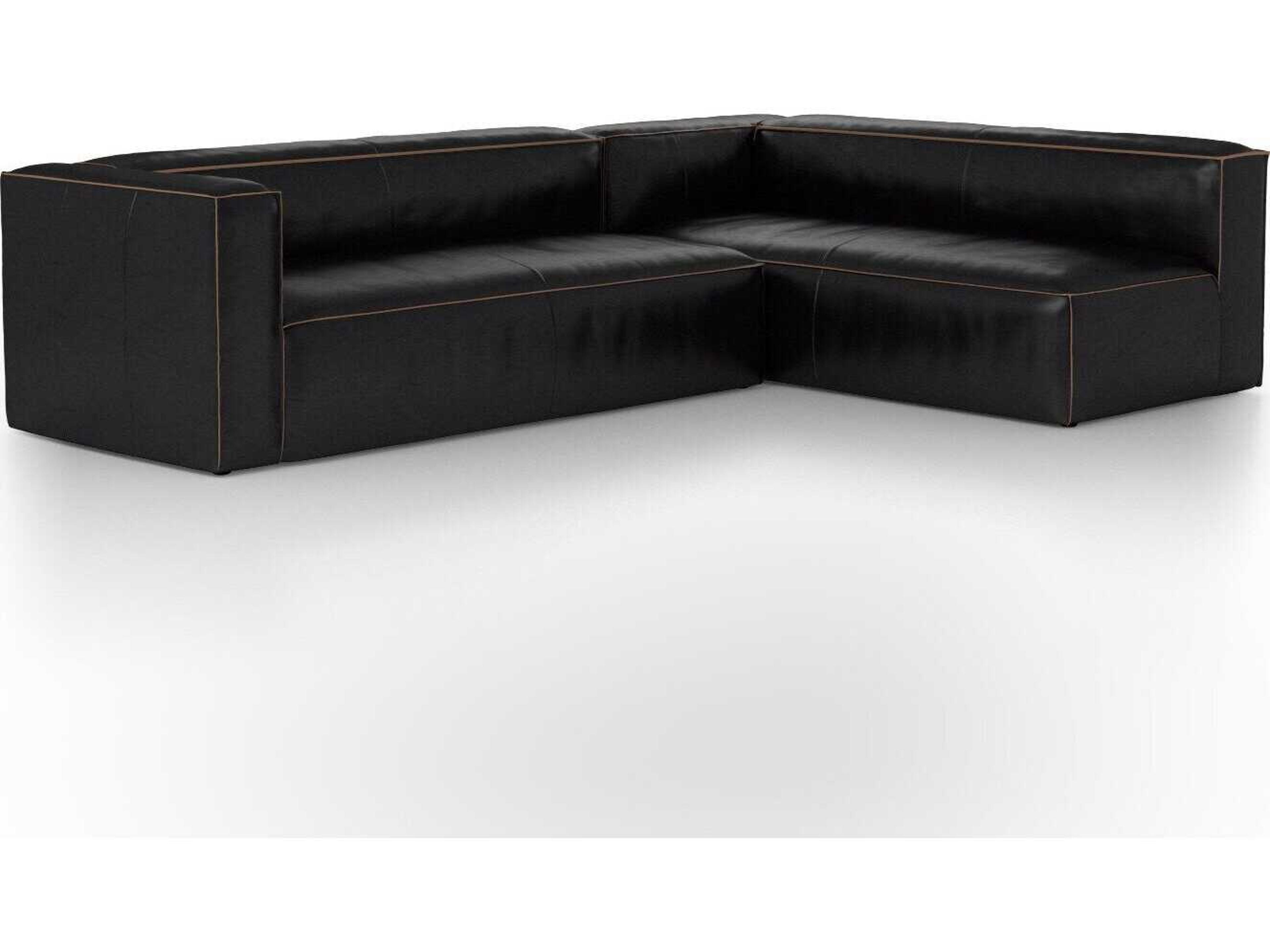 Four Hands Carnegie Black Leather Sectional Sofa