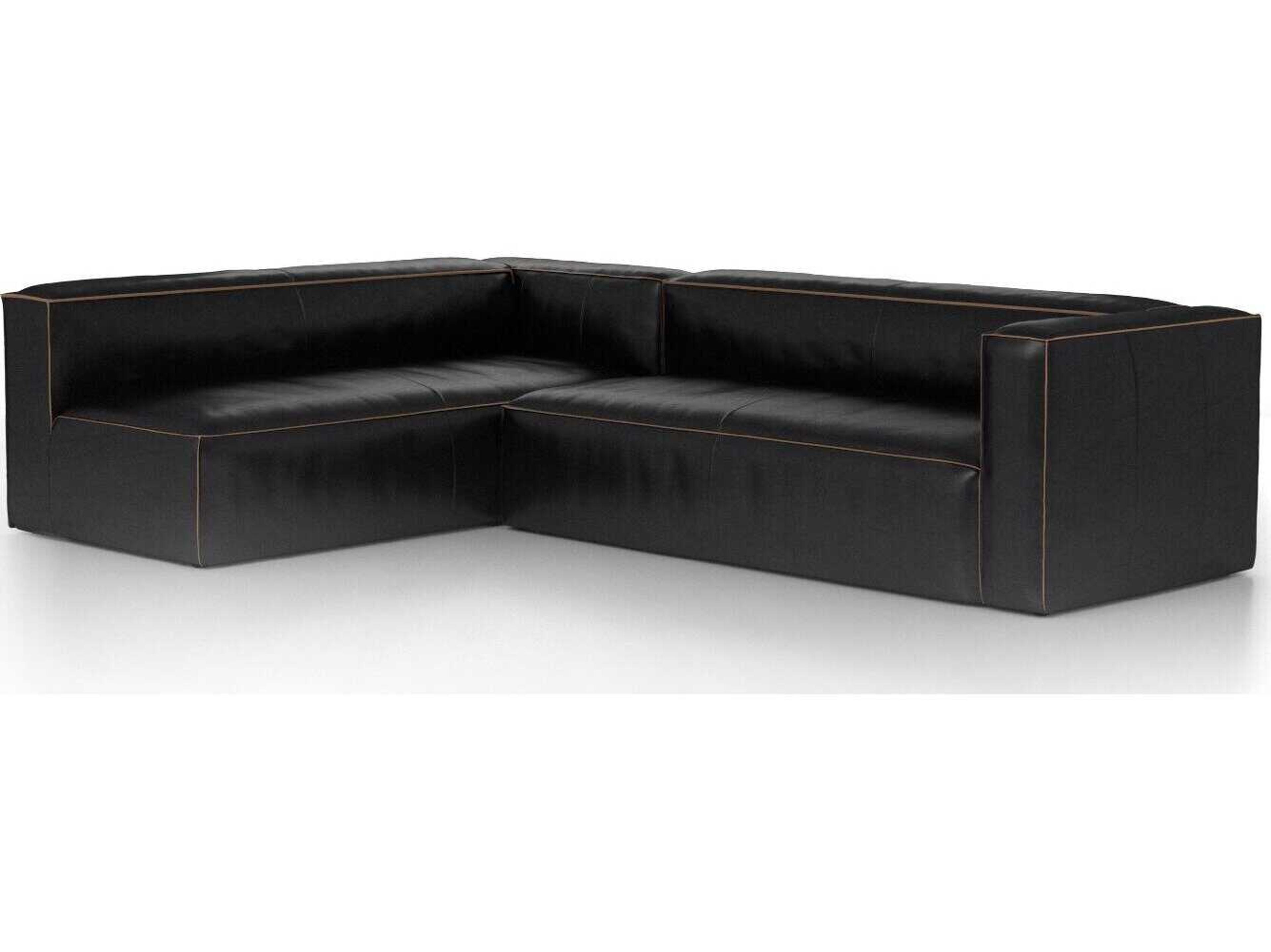 Four Hands Carnegie Nolita 2 - Piece Black Leather Sectional Sofa