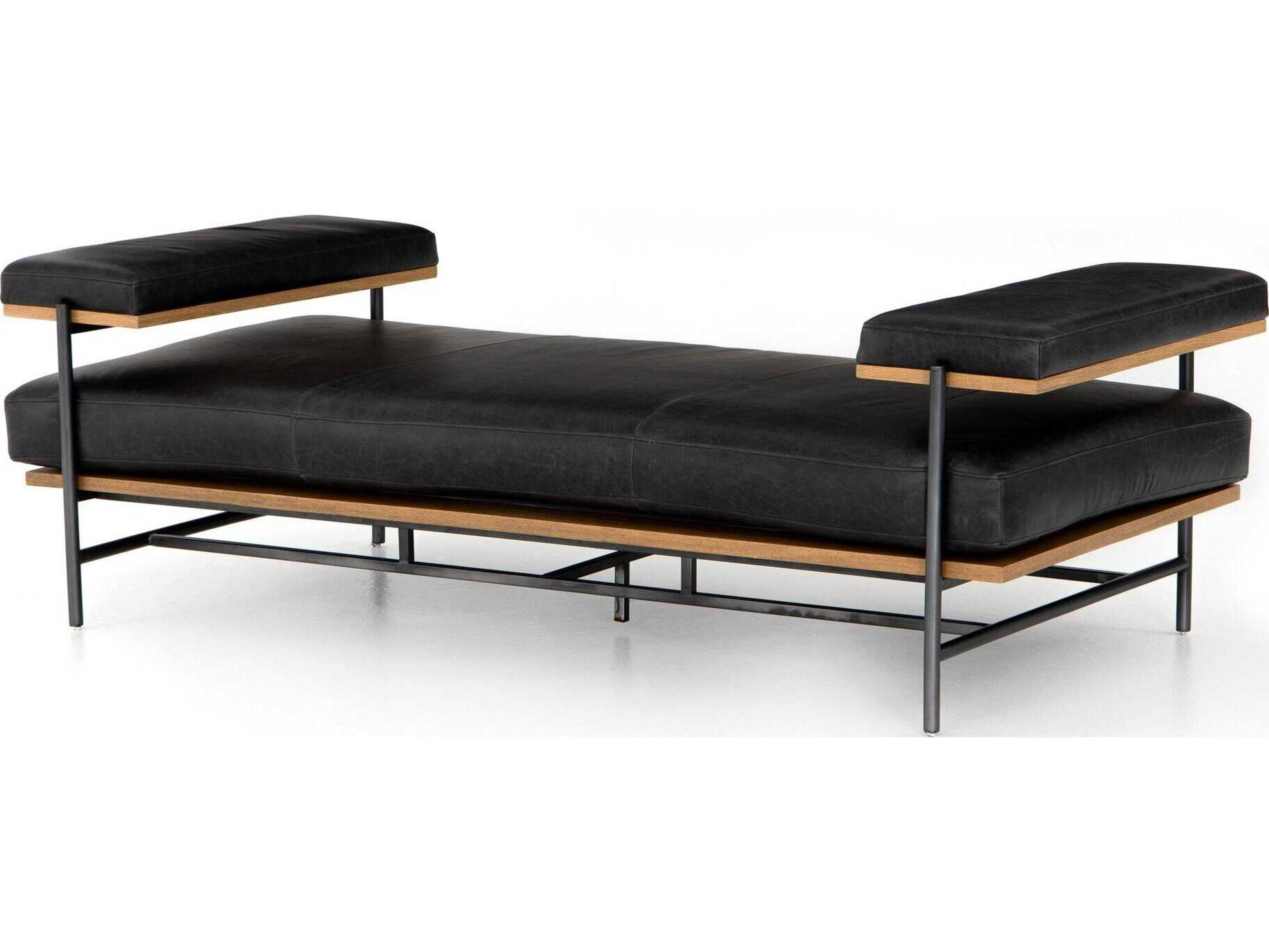 Four Hands Grayson Kennon Sonoma Black Toasted Oak Carbon Leather Chaise
