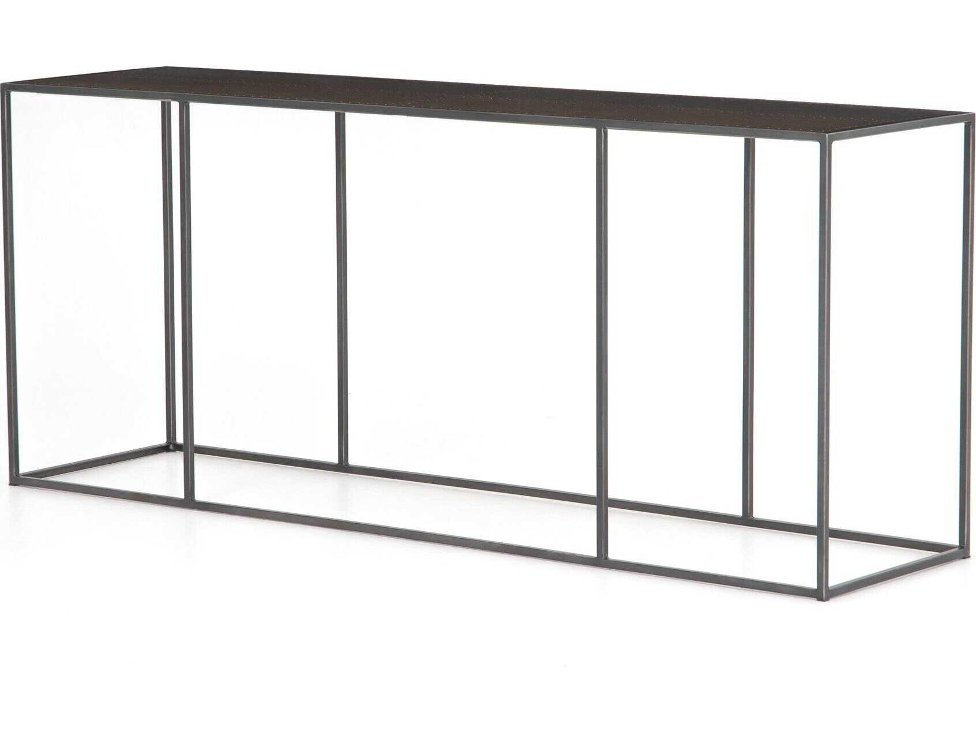 Four Hands Hughes Phillip Rectangular Metal Dark Antique Bronze Bright Brass Clad Console Table