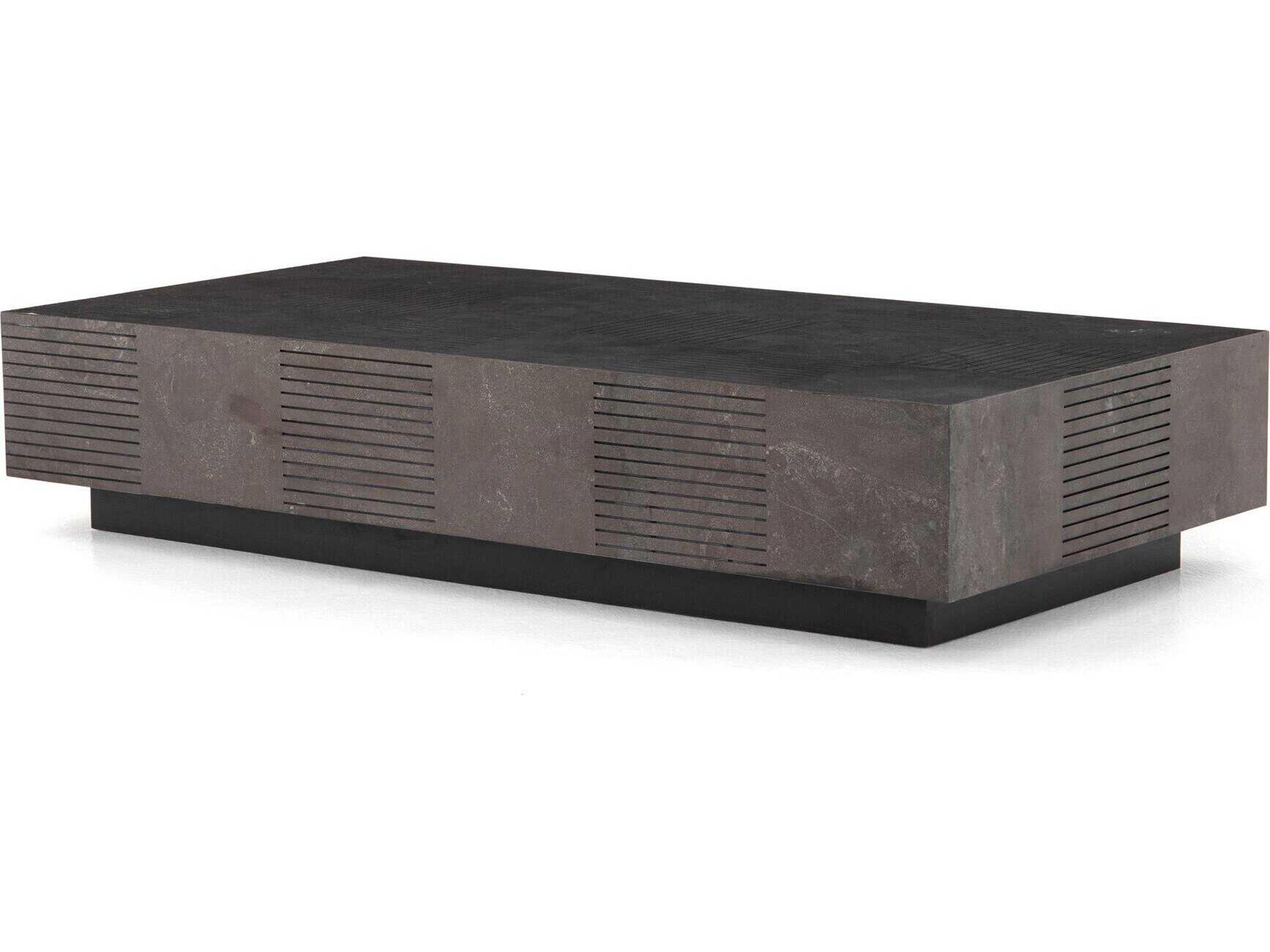 Four Hands Hughes Masera Rectangular Jet Black Oak Bluestone Coffee Table