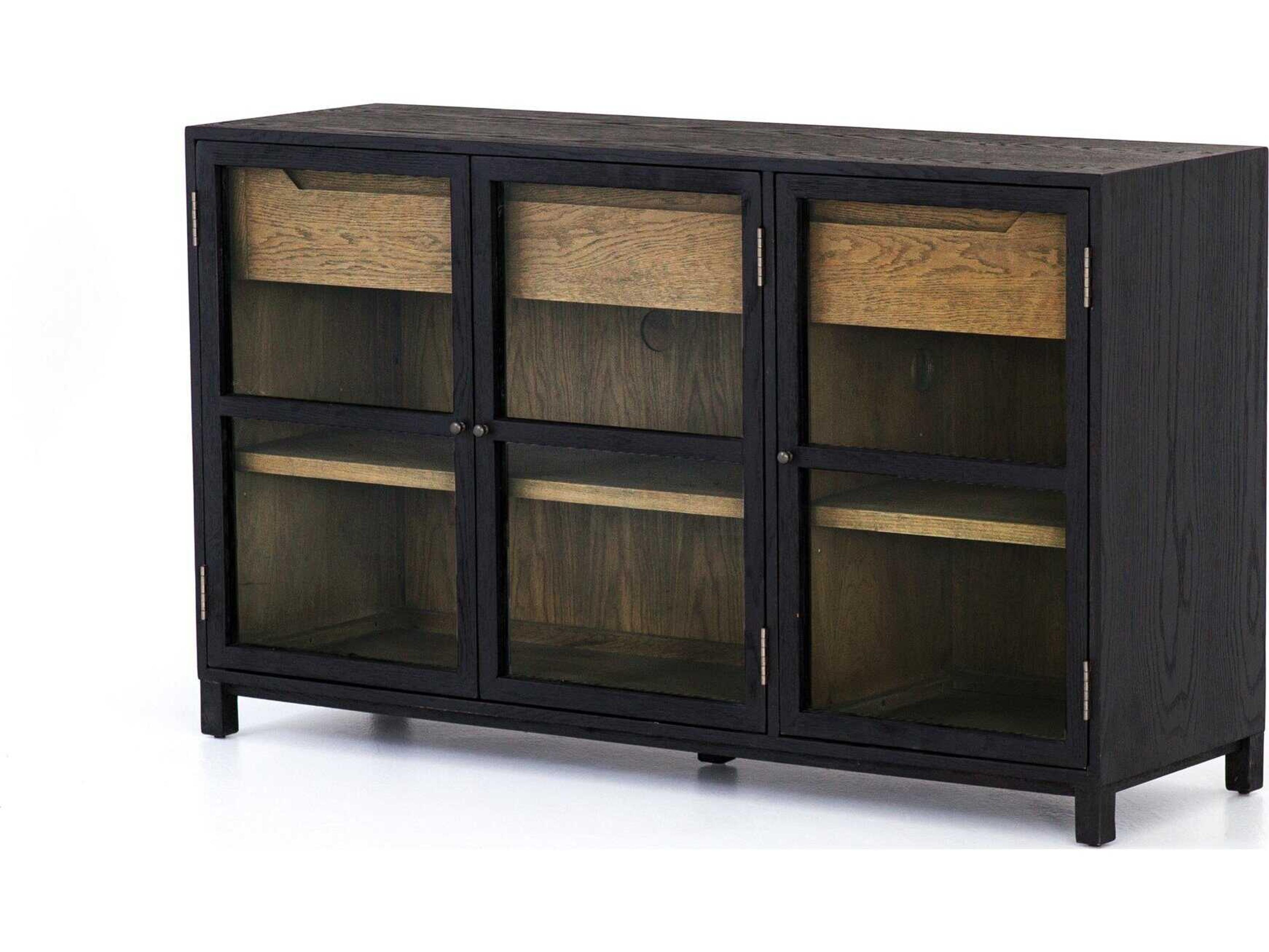 Four Hands Irondale Millie 59" Oak Wood Clear Glass Drifted Black Sideboard