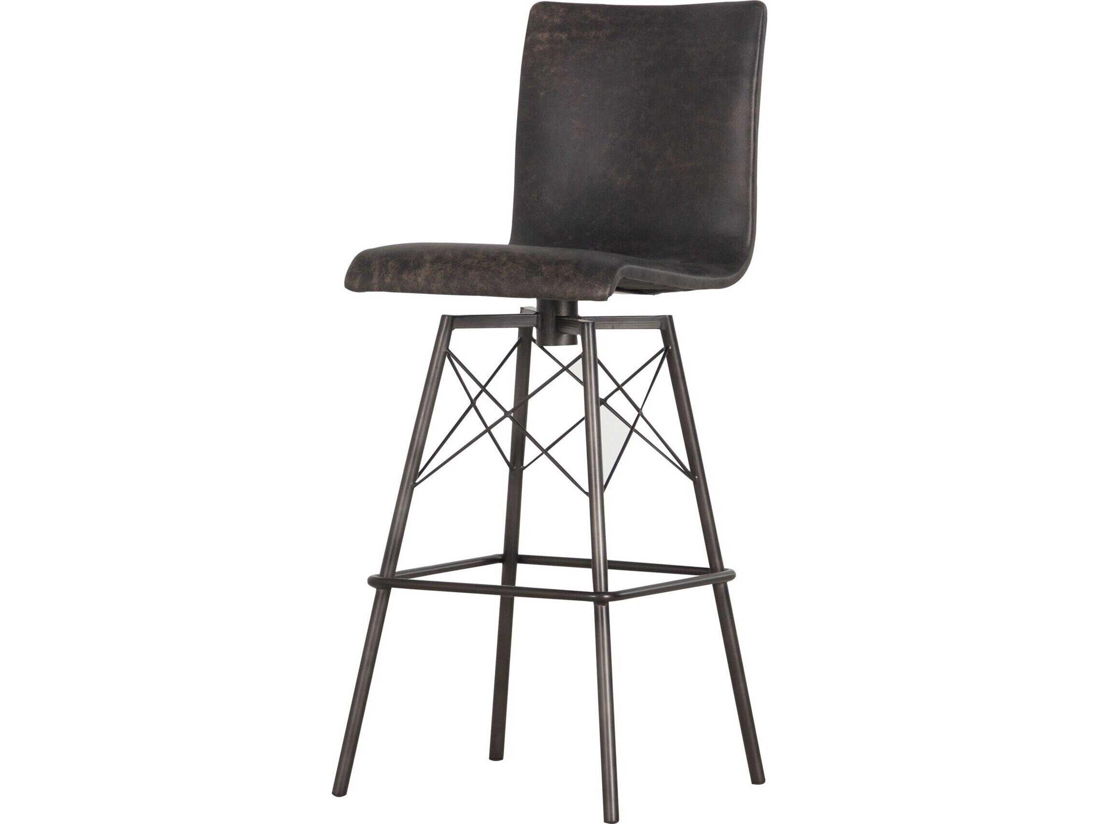 Four Hands Irondale Diaw Leather Swivel Upholstered Rialto Ebony Waxed Black Bar Stool