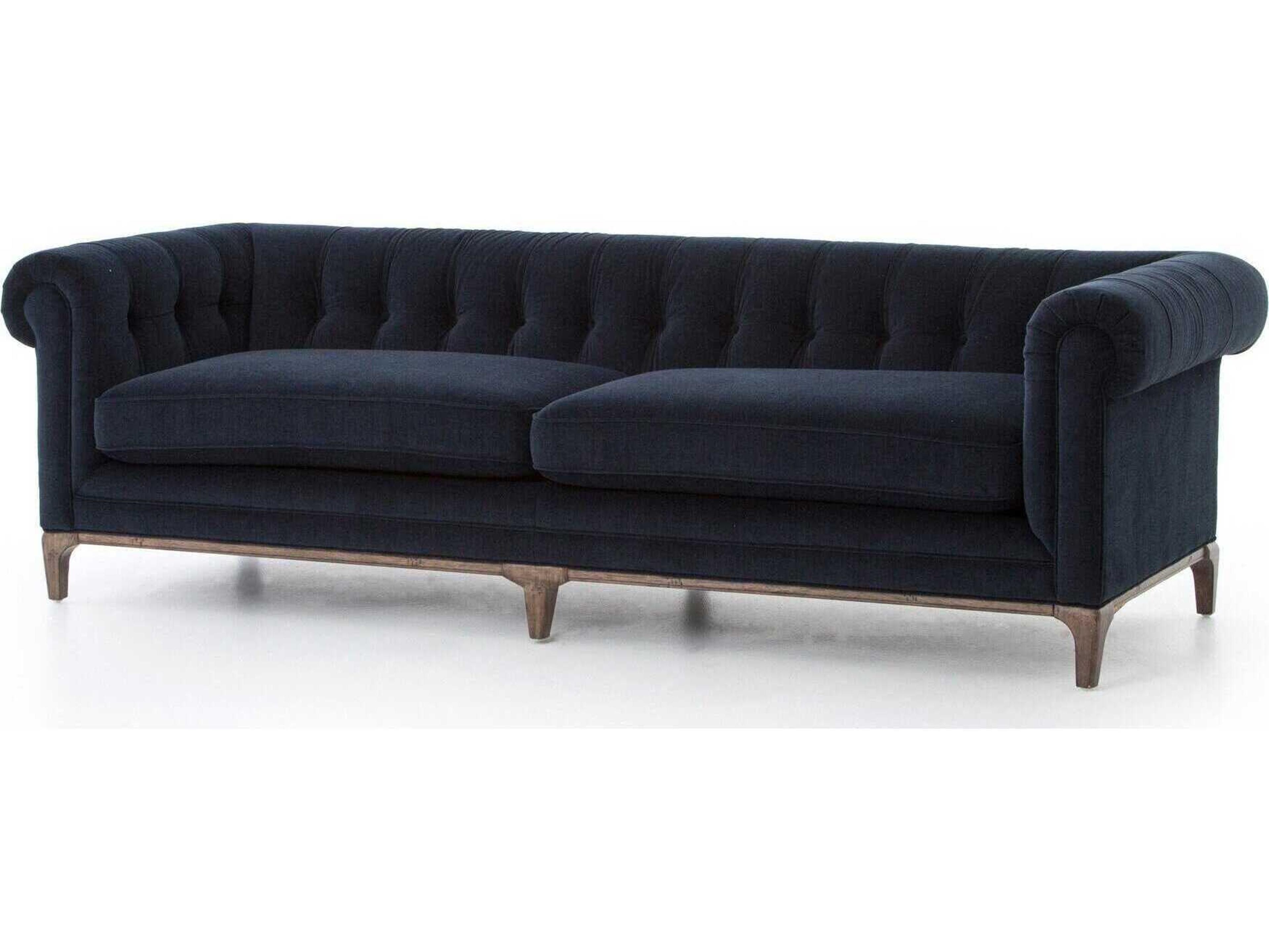 Four Hands Kensington Griffon Plush Navy Blue Upholstered Sofa