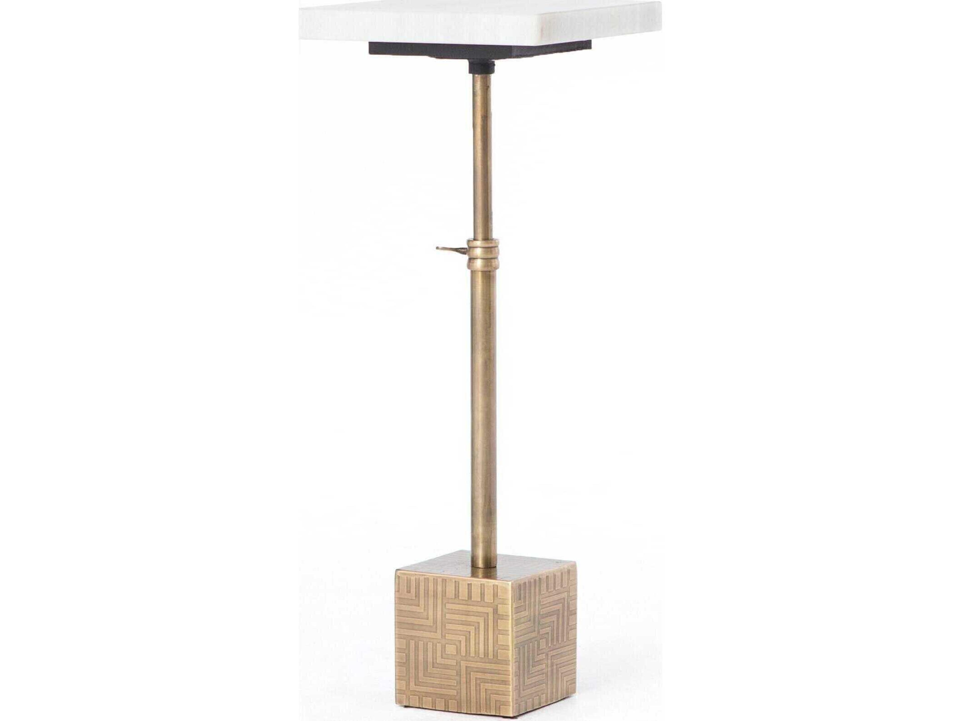 Four Hands Asher Sirius Square Antique Brass Hardware White Marble End Table