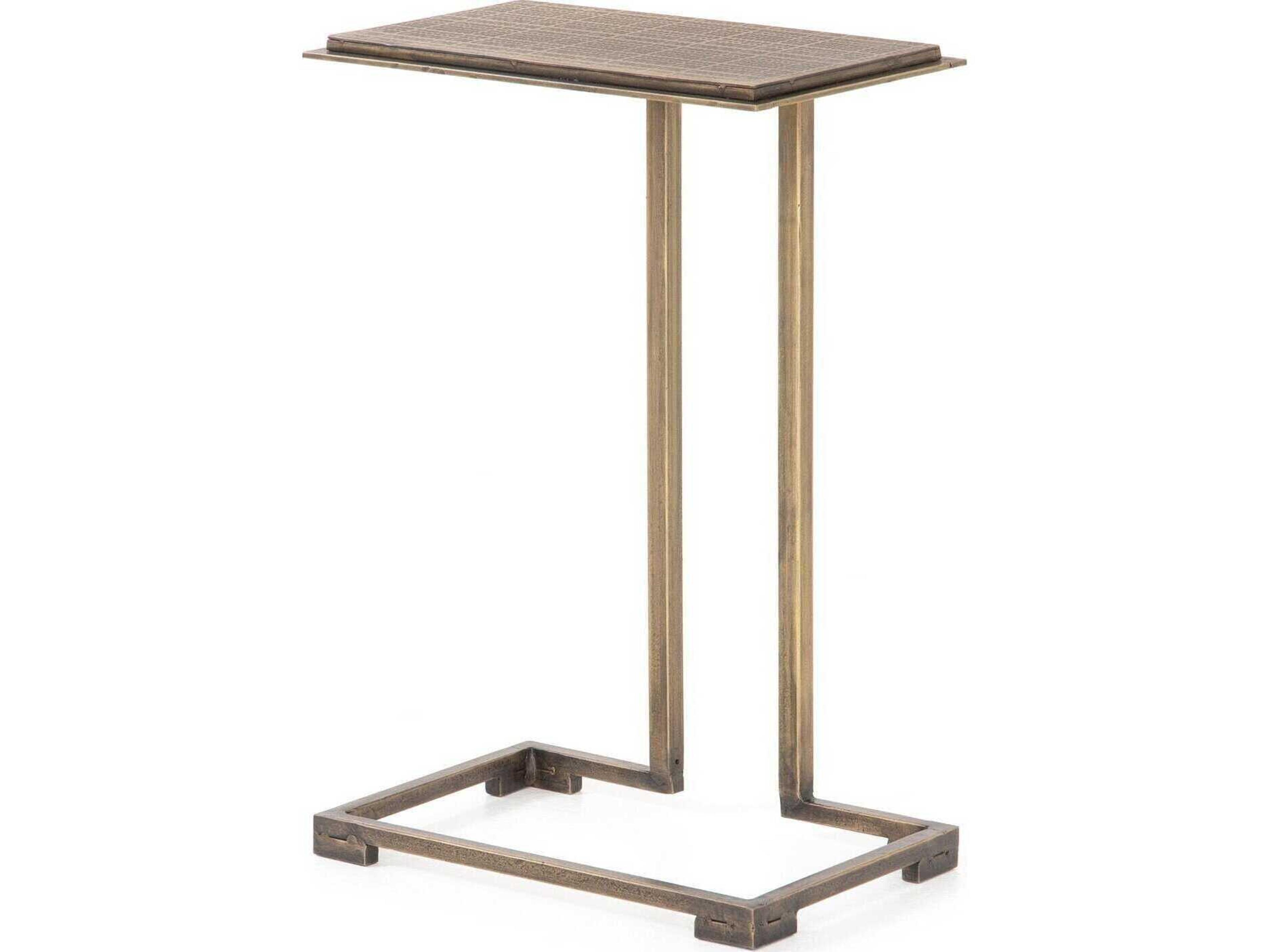 Four Hands Element Acid Etch Rectangular Metal Antique Brass End Table