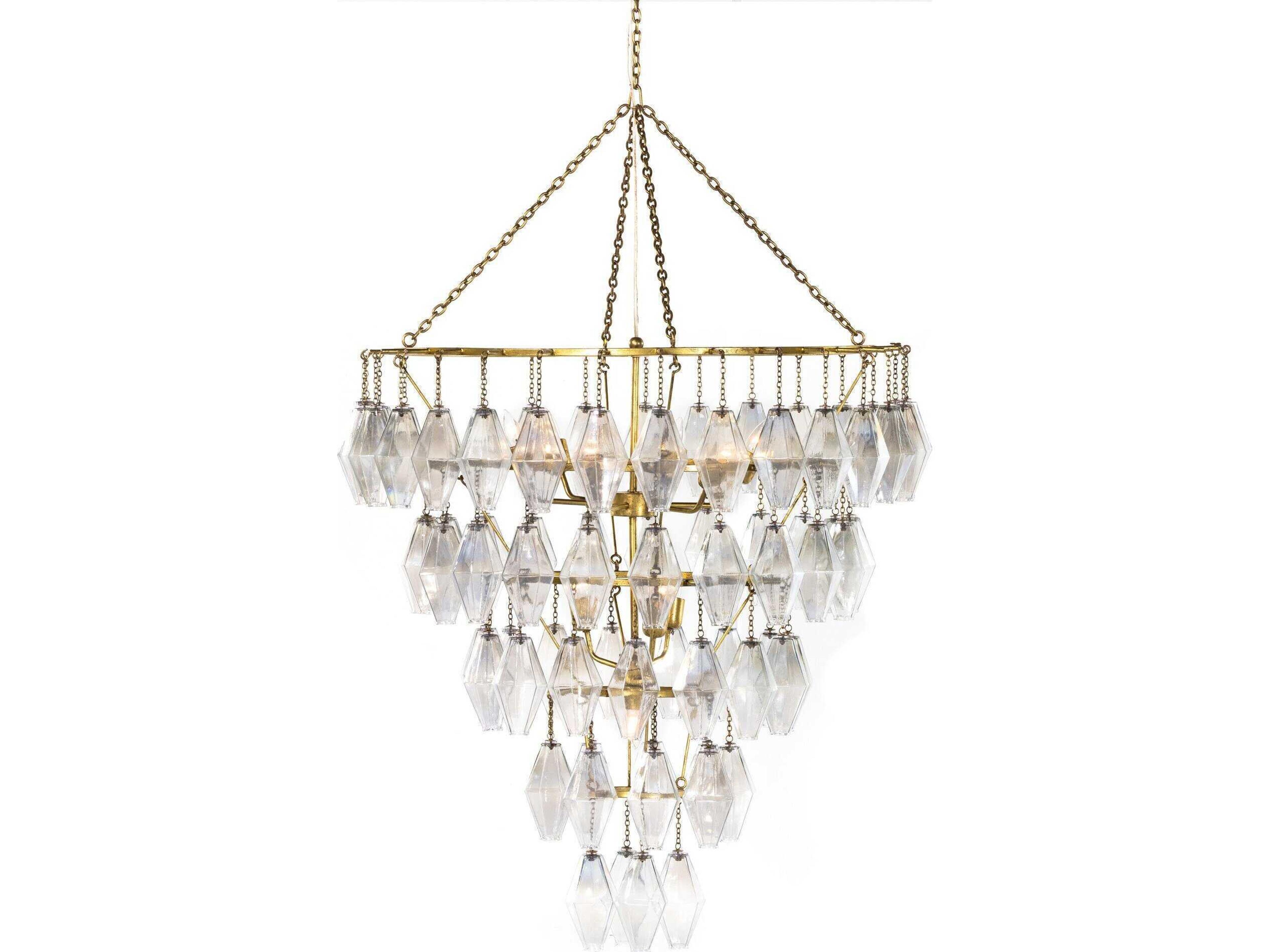 Four Hands Hutton 10-Light Gold Leaf Iridescent Glass Clear Tiered Chandelier