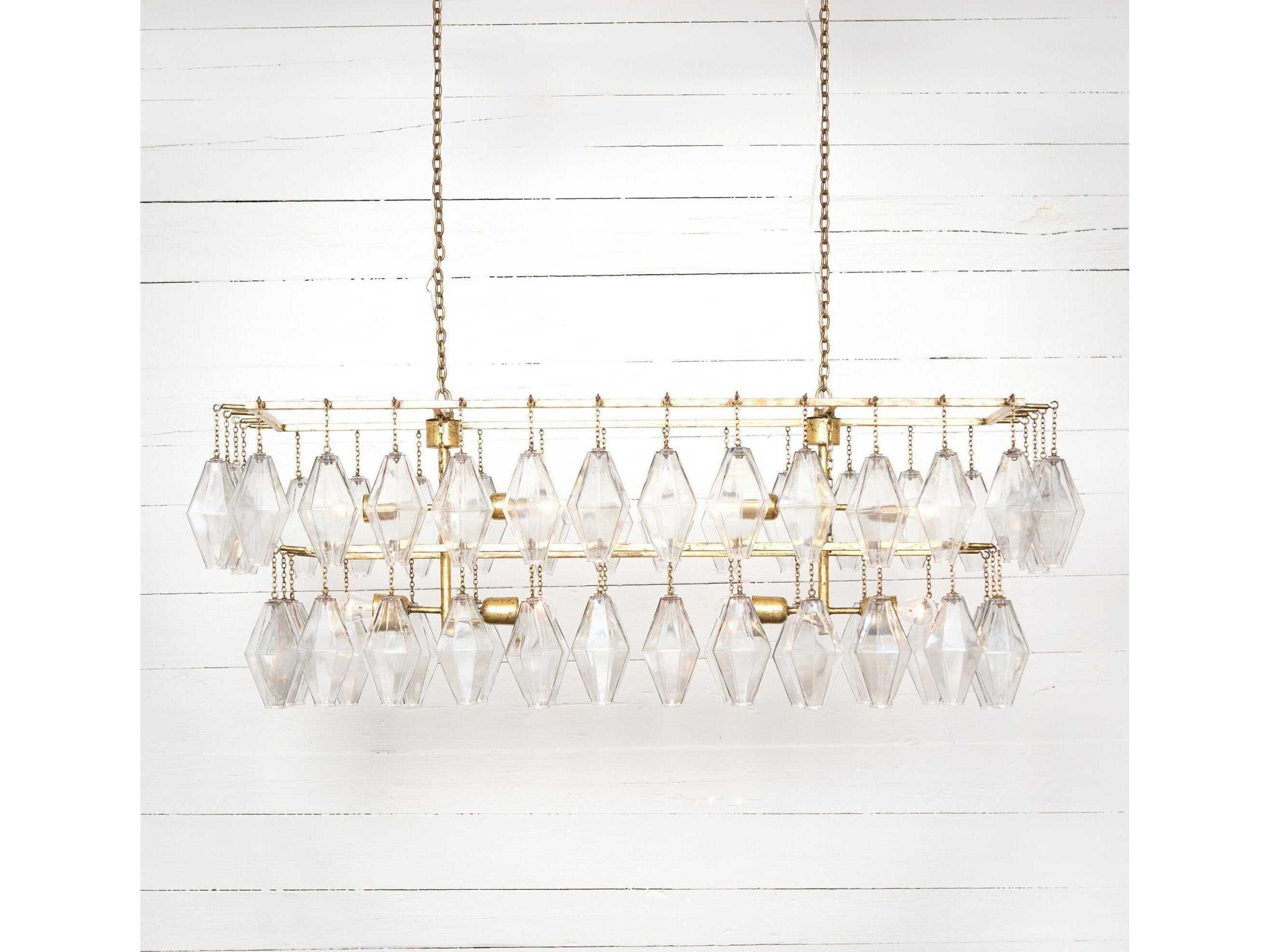 Four Hands Hutton 8-Light Gold Leaf Iridescent Glass Clear Tiered Island Pendant