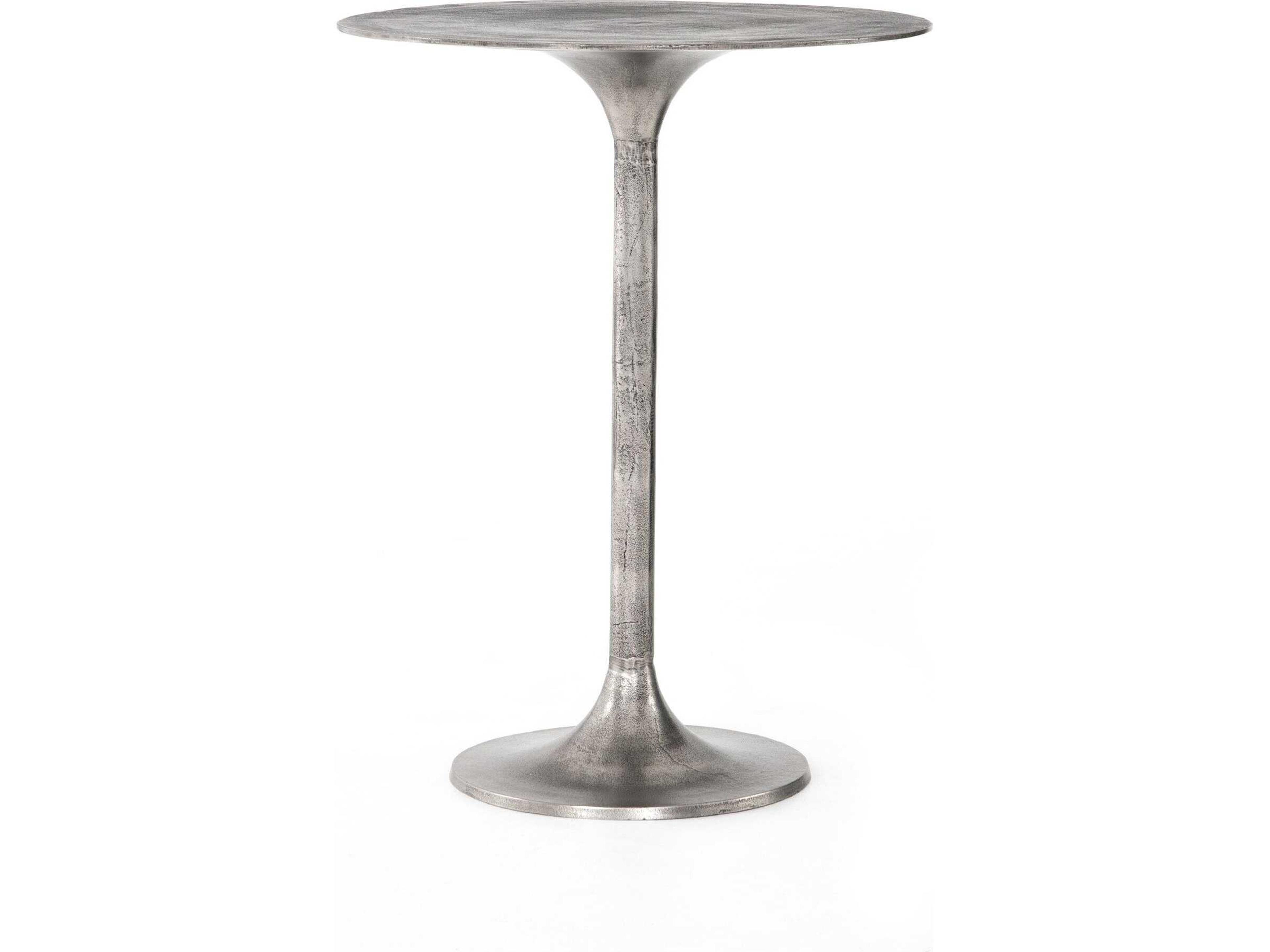 Marlow Raw Antique Nickel Round Metal Bar Table