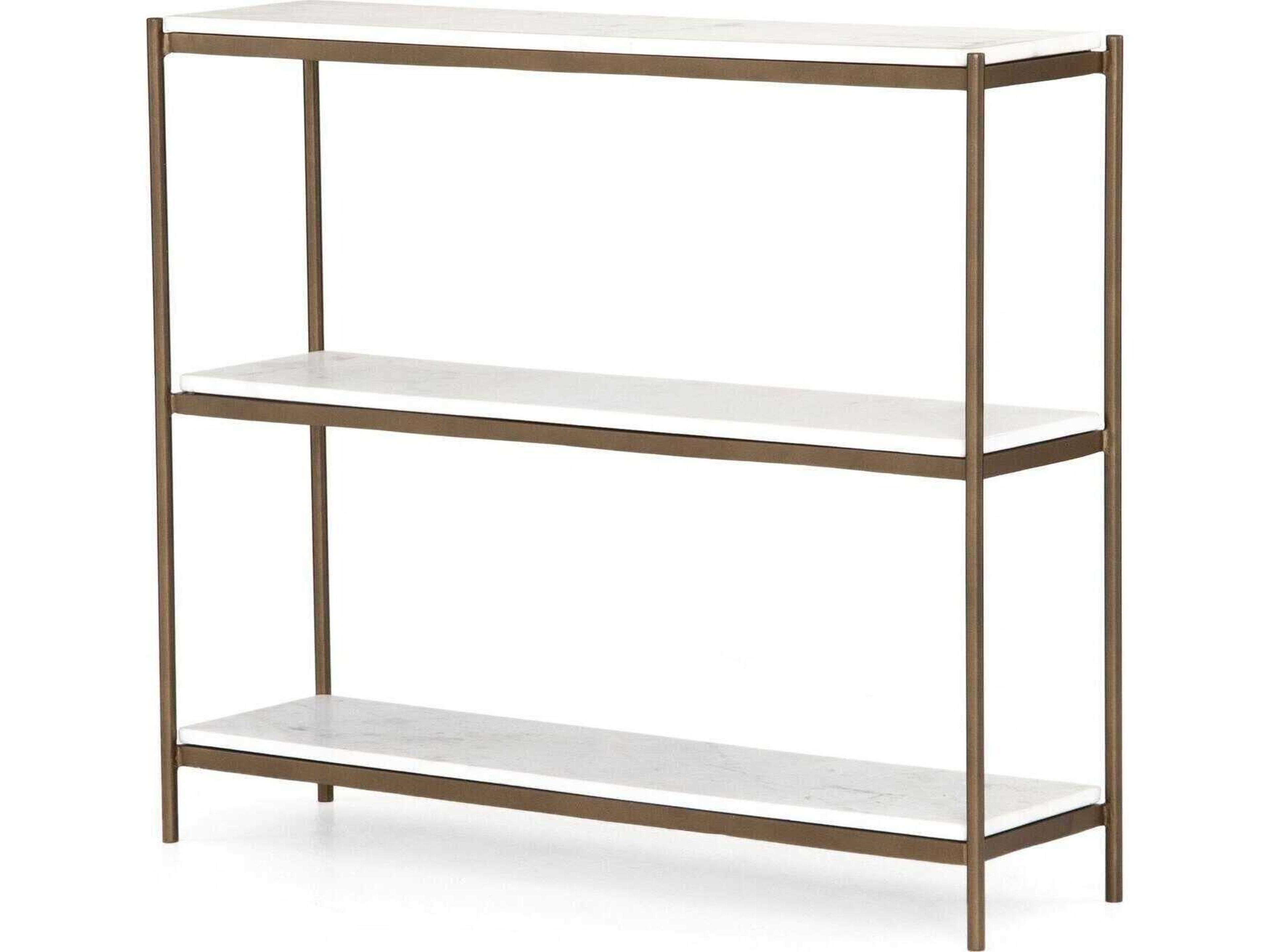 Four Hands Marlow Felix Rectangular Antique Brass Polished White Marble Console Table