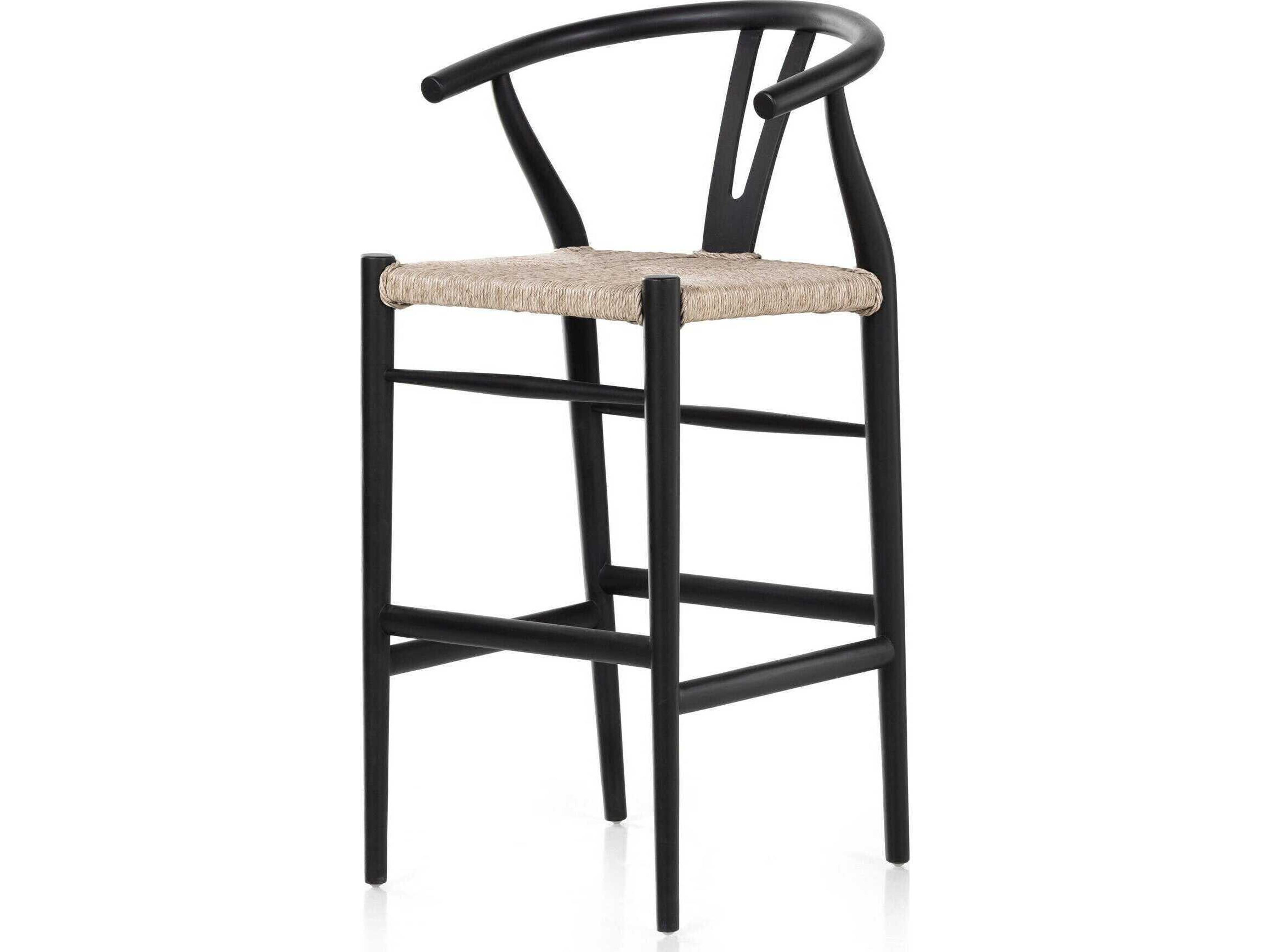 Four Hands Grass Roots Muestra Wood Teak None Black Vintage White Bar Stool