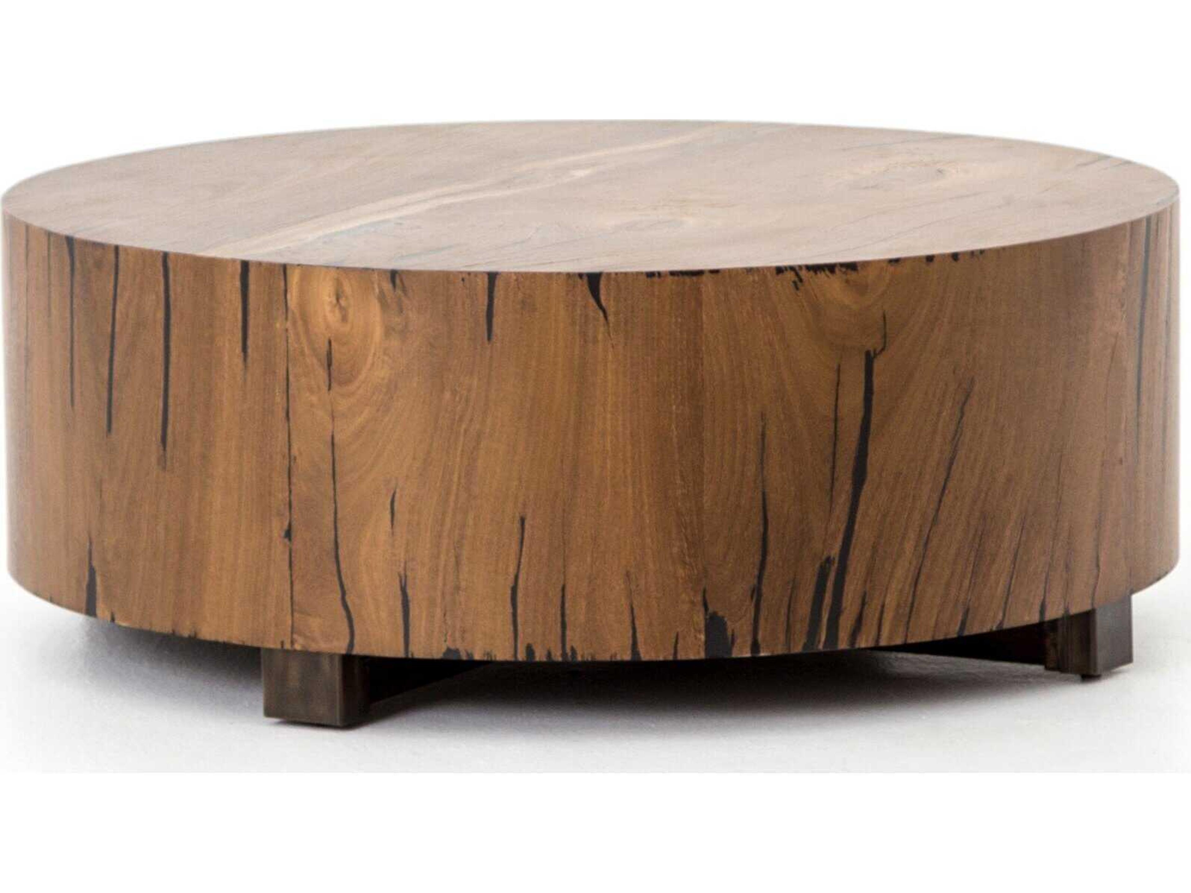 Four Hands Wesson Hudson Round Wood Natural Yukas Resin Bronzed Iron Coffee Table
